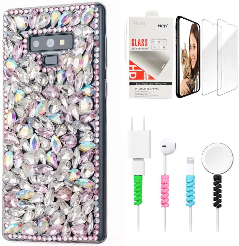 STENES Bling Phone Case Compatible with LG Stylo 5 / Stylo 5V / Stylo 5 Plus - Stylish - 3D Handmade Sparkle Series Pretty Rhinestone Design Cover with Screen Protector & Cable Protector - Bling