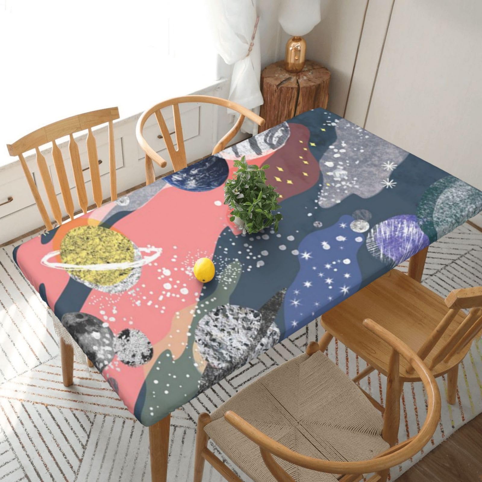 BNVSADC Planet Printed 5FT Tablecloth Polyester Kitchen Water Resistant Table Cloth Dining Table Decoration Table Covers, 152x76 CM