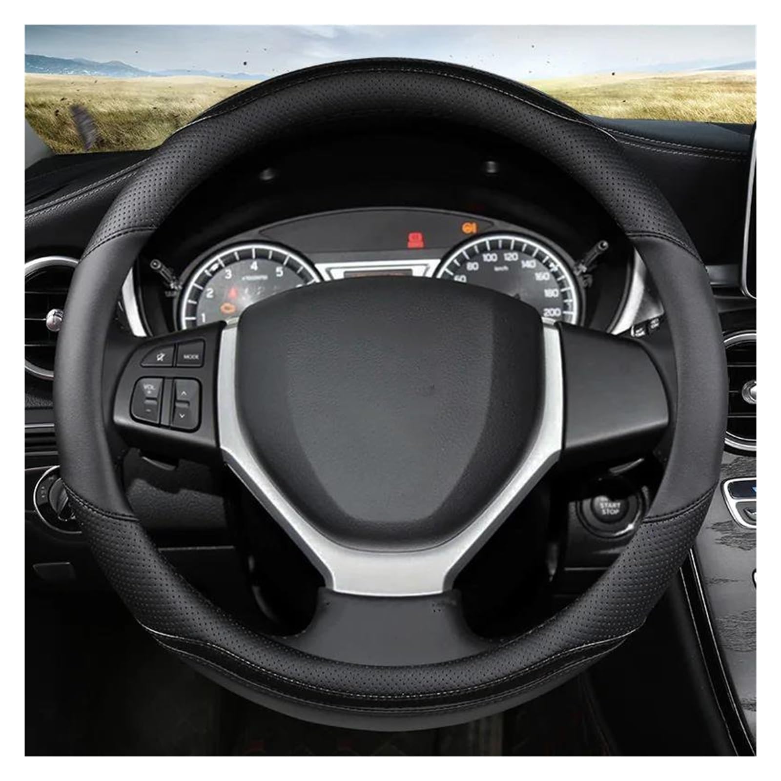 Lenkradabdeckung Auto Für Suzuki Für Jimny Auto Lenkrad Abdeckung Carbon Faser + Leder Nicht-Slip Lenkrad Schutzhülle Rutschfester Lenkradbezug(Schwarz)