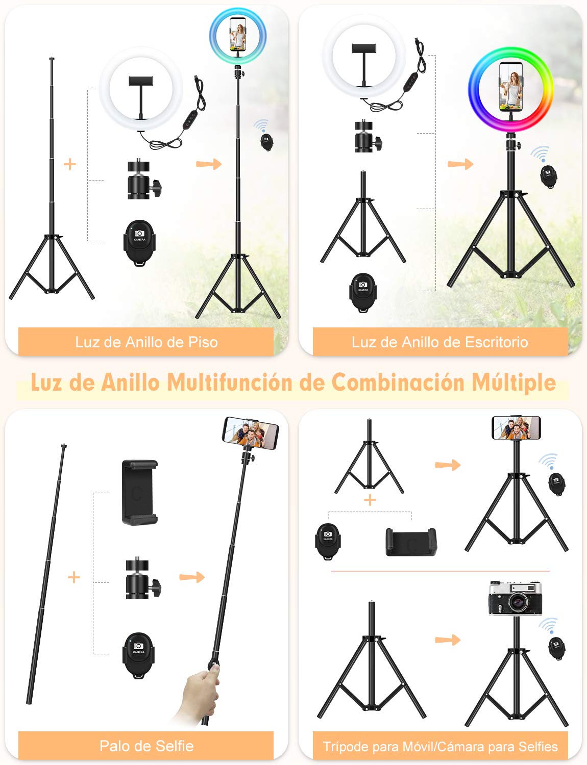 YISSVIC Aro de Luz 10" Anillo de Luz con Trípode Control Remoto 168 LED 3 Modos de Luz y 26 RGB Modos, para Móvil TIK Tok Maquillaje Youtube Vlog Selfie Fotografía ect.