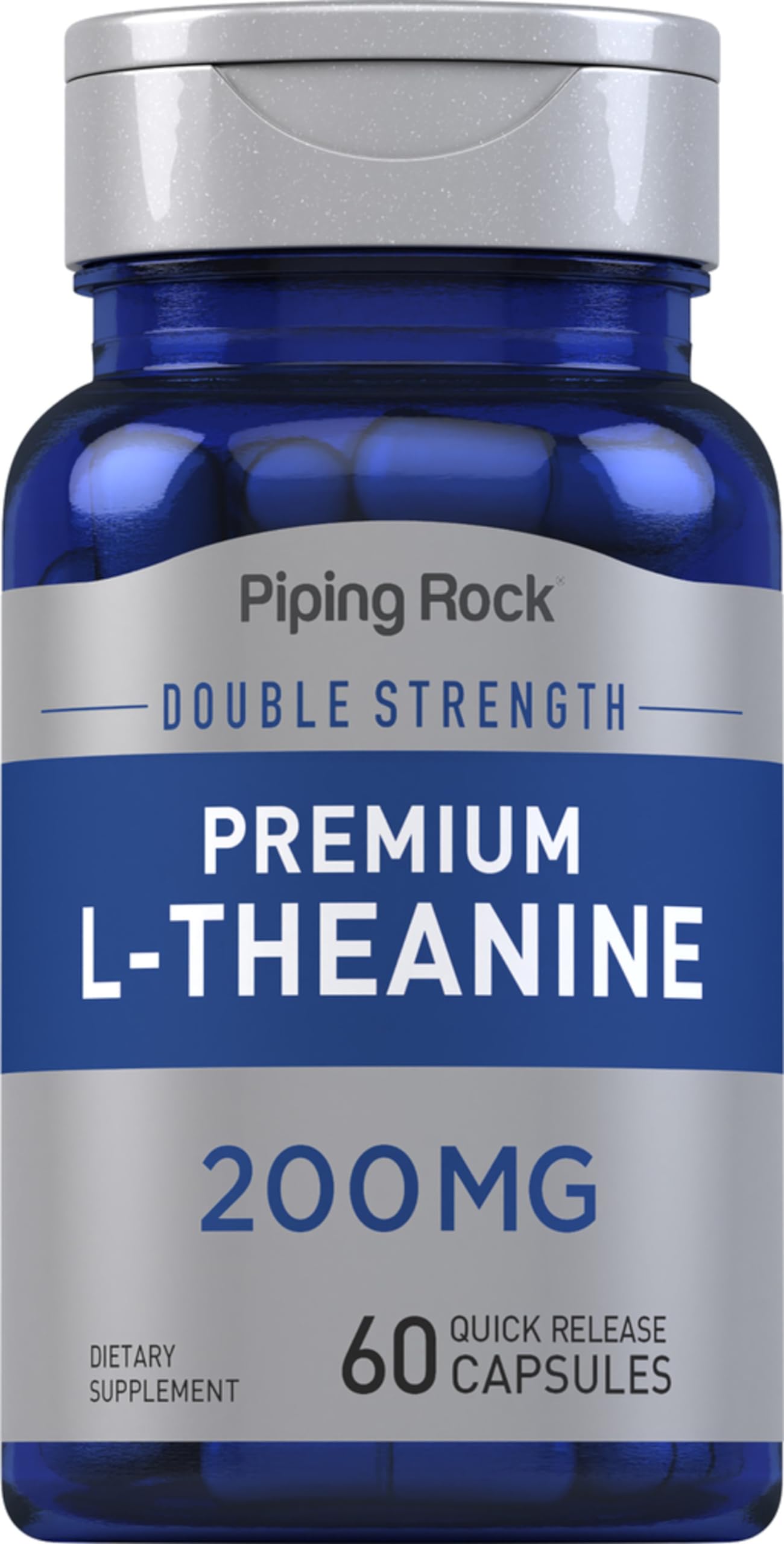 Piping Rock L-Theanine 200mg Supplement | 60 Capsules | Double Strength