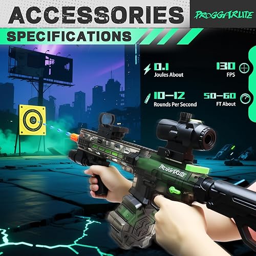 Miniatura 4 de Pistola eléctrica grande de bolas de gel, kit completo, pistola eléctrica de salpicaduras en verde transparente, juguete para exteriores para