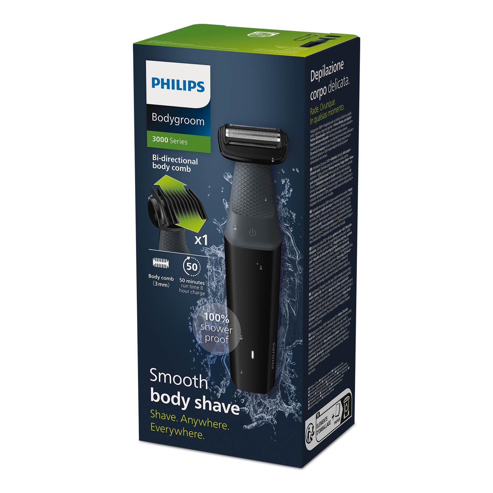 Philips Bodygroom series 3000 Cortadora de ingle y cuerpo a prueba de ducha BG3017/01