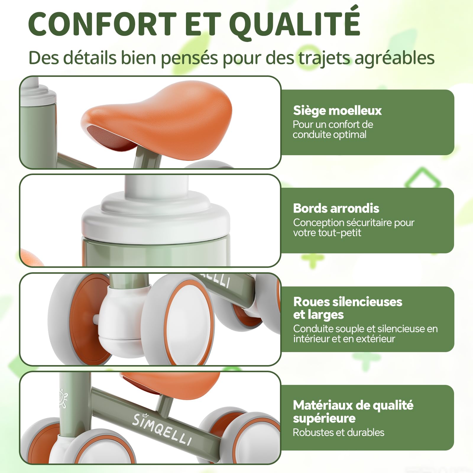 Draisienne Bebe 1 an, Jouet Enfant pour 10-24 Mois, Vélo sans Pédales, Porteur Enfant 1 an, 4 Roues Vélo d'équilibre pour Garçons et Filles, Premier Cadeau Bébé Anniversaire Noel
