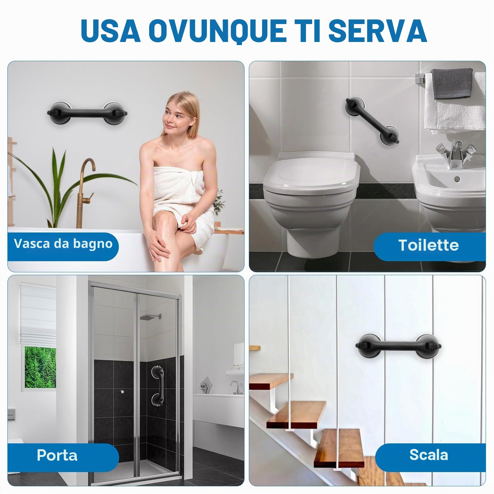 2 Pezzi Maniglia Doccia Anziani, Nero Maniglia Doccia Portata 100kg | per Anziani,Gravida, e Persone con Mobilità Ridotta Maniglione Bagno Disabili