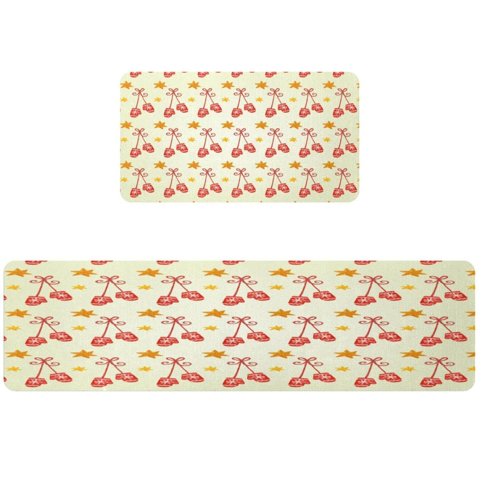Tapis de cuisine de Noël antidérapant et lavable avec gants rouges absorbants