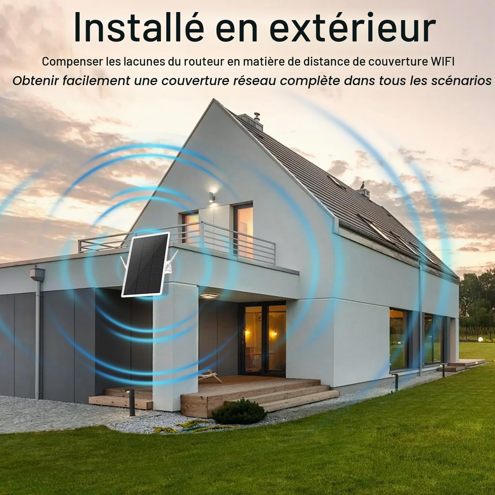 Repeteur WiFi Solaire Batterie Exterieur sans Fil, amplificateur WiFi | extension de portée WiFi jusqu'à 100 m, répéteur WiFi 2,4 GHz avec 300 Mbps, point d'accès WiFi compatible avec les appareils