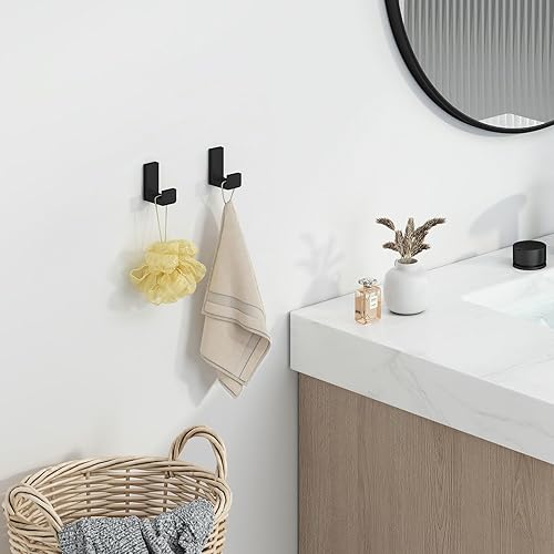Miniatura 2 de Angle Simple Gancho para bata de baño, 2 piezas, soporte para toalla de baño de acero inoxidable SUS304, gancho de pared resistente, negro mate