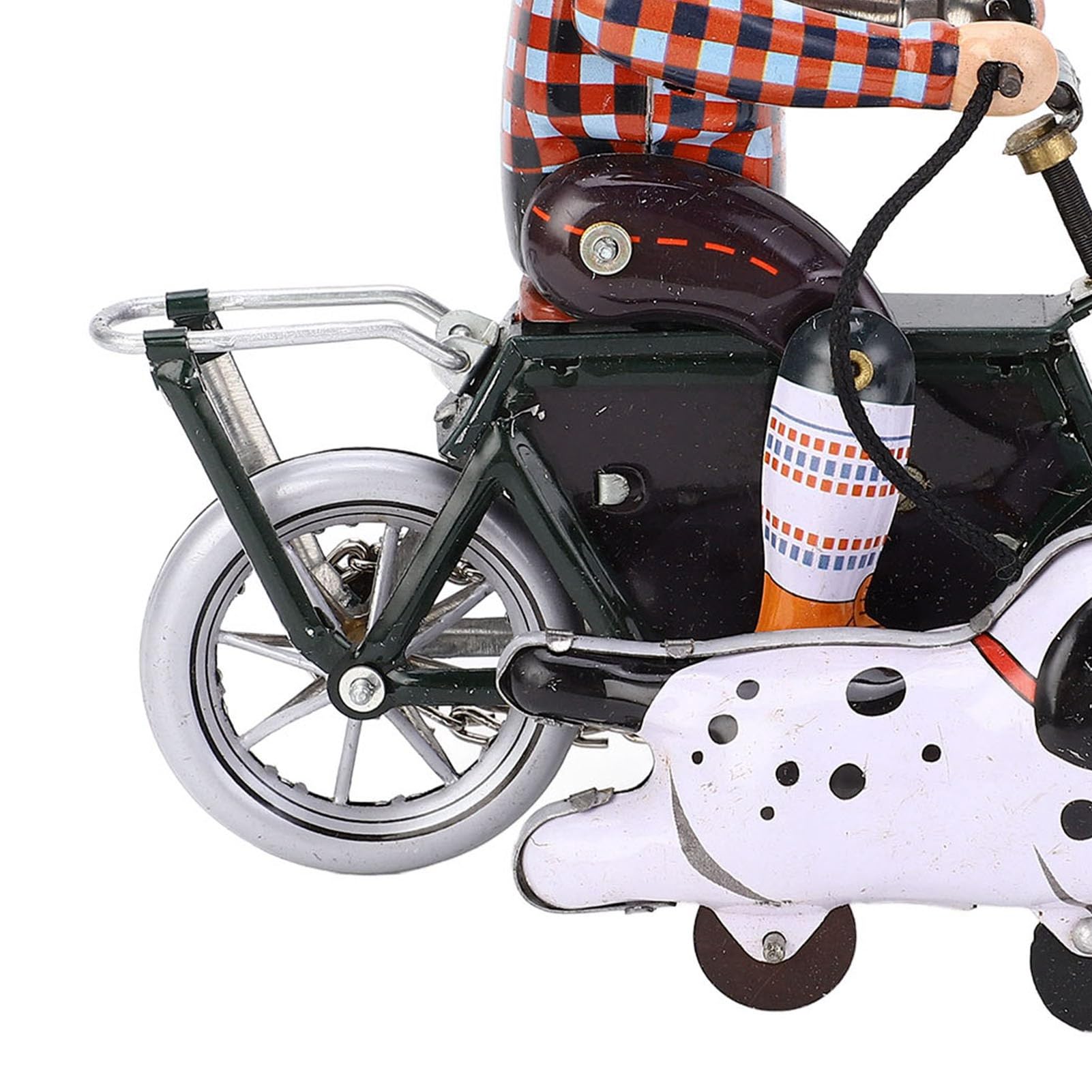Alomejor Retro chłopiec mechanizm zegarowy zabawka jeździectwo rower prowadzi psa na polowanie, ręcznie robiona blaszana zabawka do kolekcji, dekoracja domu