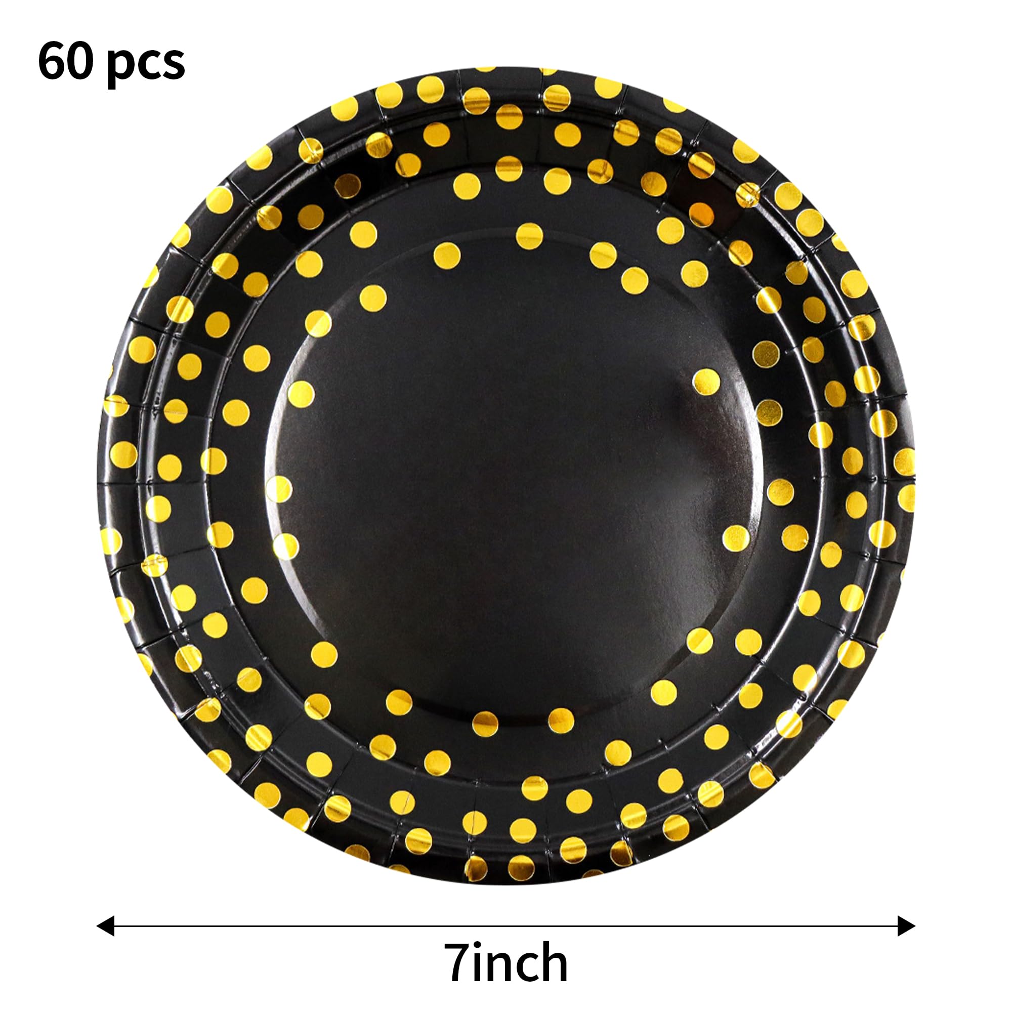 Sveikie 60 Pcs Black & Gold 7 Inch Disposable Plates, Dessert & Dinner Paper Plates for Birthday, Wedding, Anniversary, Graduation Party Tableware Supplies