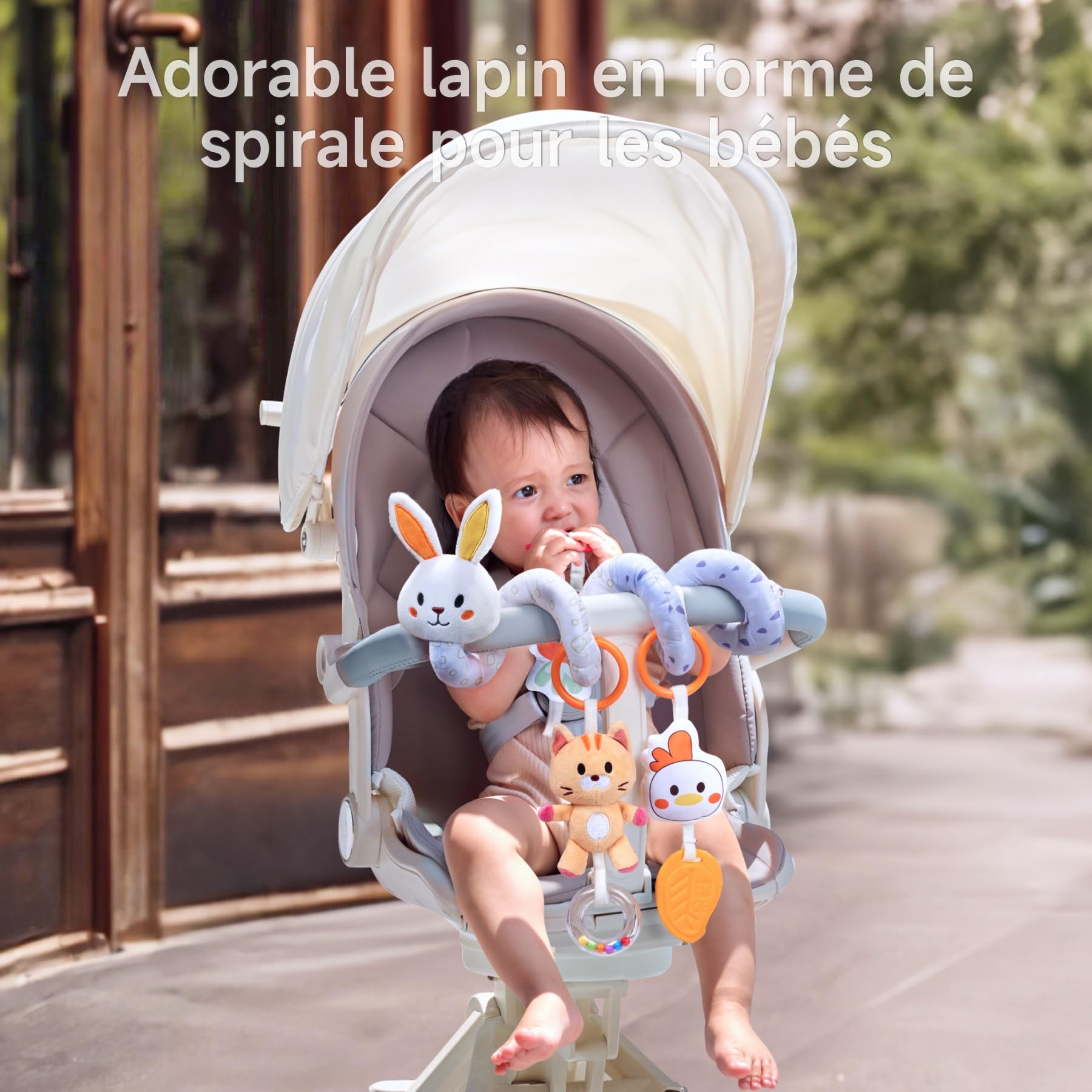 TUMAMA Kids Spirale d'activité bébé, Jouet Bebe 0 3 6 Mois, Cadeau Naissance, Poussette Bebe Jouet Fille, Jouet Voiture Bebe - Lapin