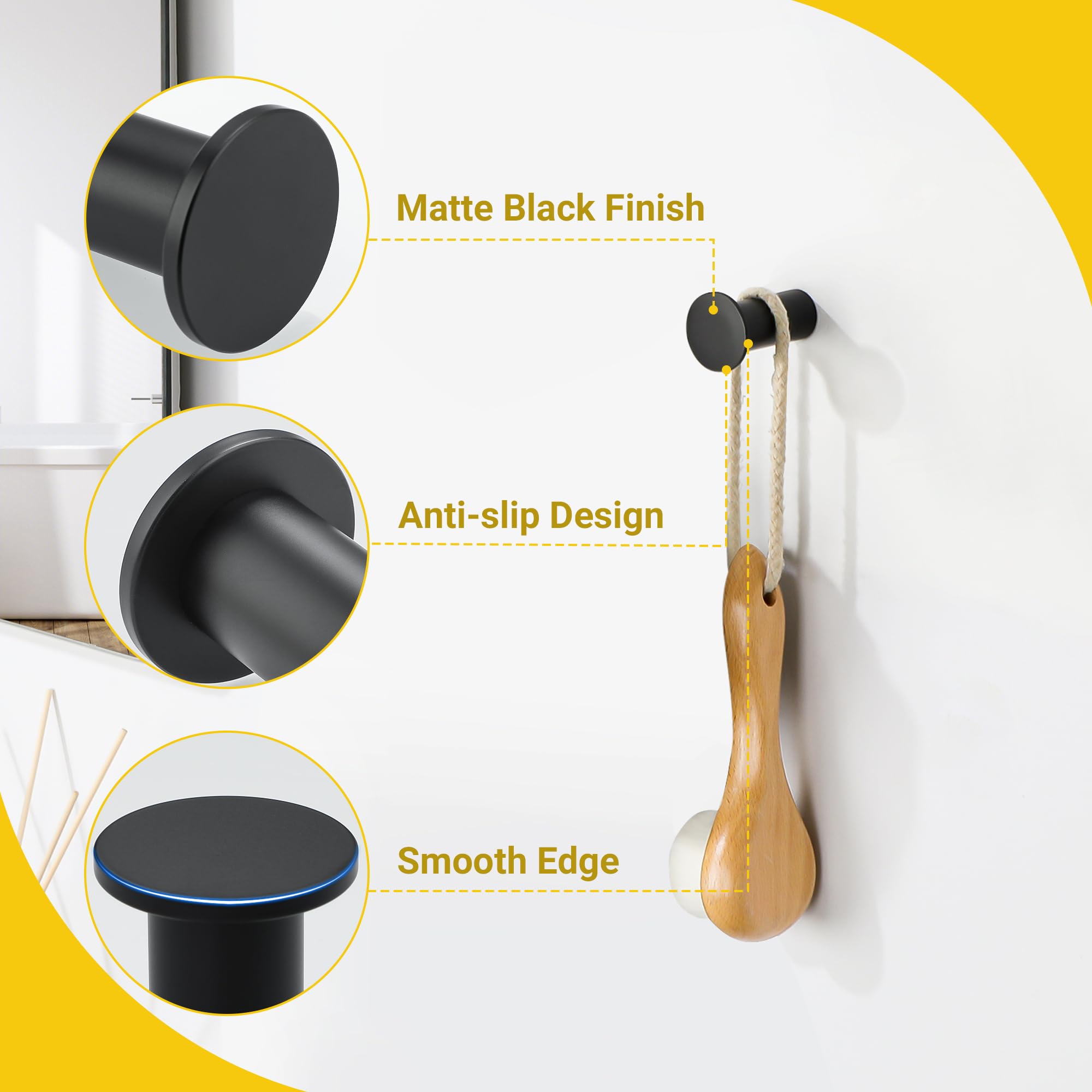 Snapklik.com : Black Towel Hooks For Bathrooms, Heavy Duty Wall Hooks ...