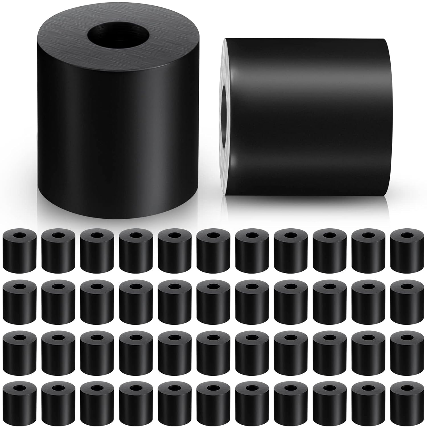 Boao 48 Pack Multi Purpose Rubber Spacer 1 Inch OD x 3/8 Inch ID x 1 Inches Thickness Rubber Bushing Anti Vibration Spacer Black Round Neoprene Washers for Home and Car Accessories