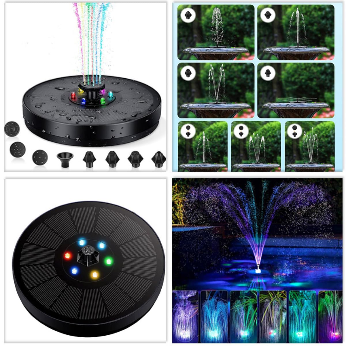 Schwimmender Solarbrunnen 210l/h mit LED Licht, 1 Satz Schwarz