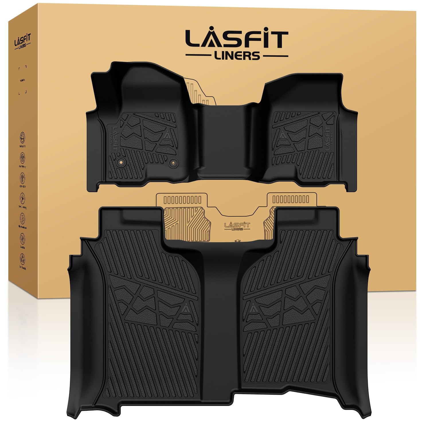 LASFIT Floor Mats 2019-2026 for Chevy Silverado/GMC Sierra 1500, 2020-2026 2500HD 3500HD, Crew Cab/Bench Seat Only, Fit Without Rear Underseat Storage Box, All Weather TPE Custom Fit Floor Liners