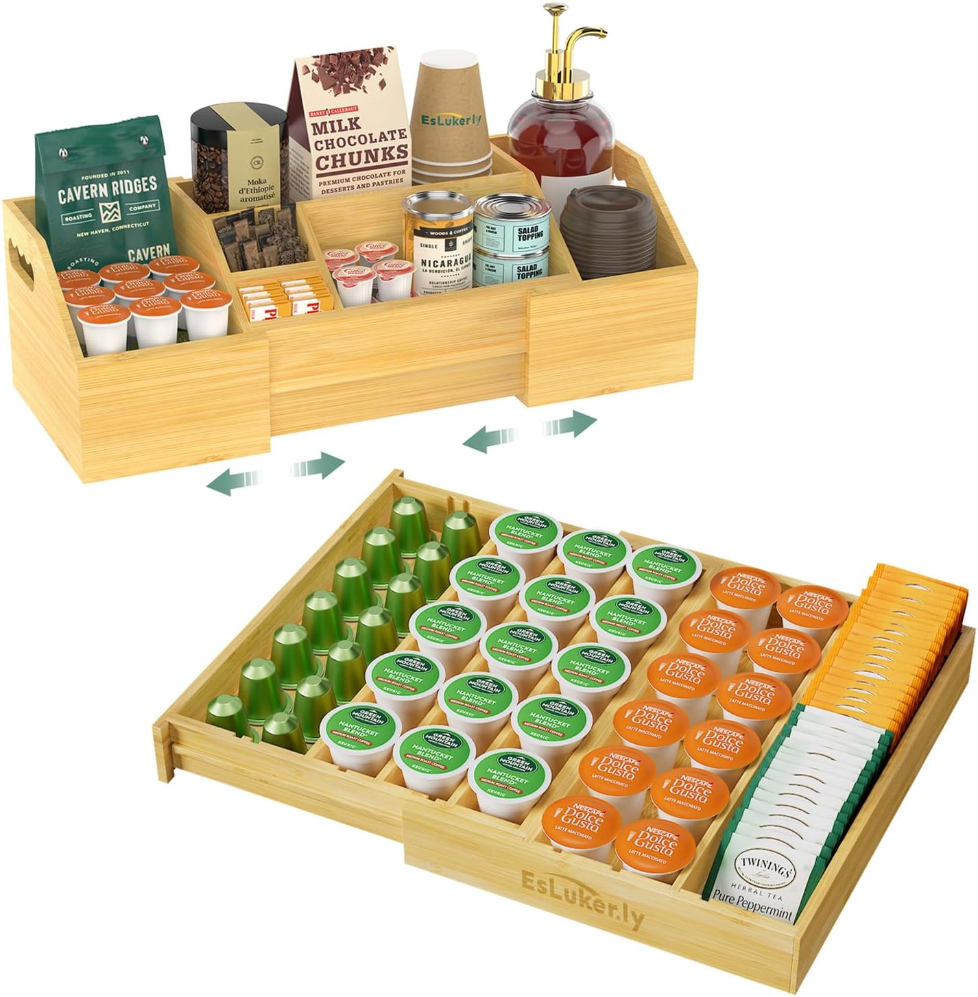 EsLuker.ly Coffee Station Organizer Countertop and Coffee Pod K Cup Holder Organizer for Drawer Insert