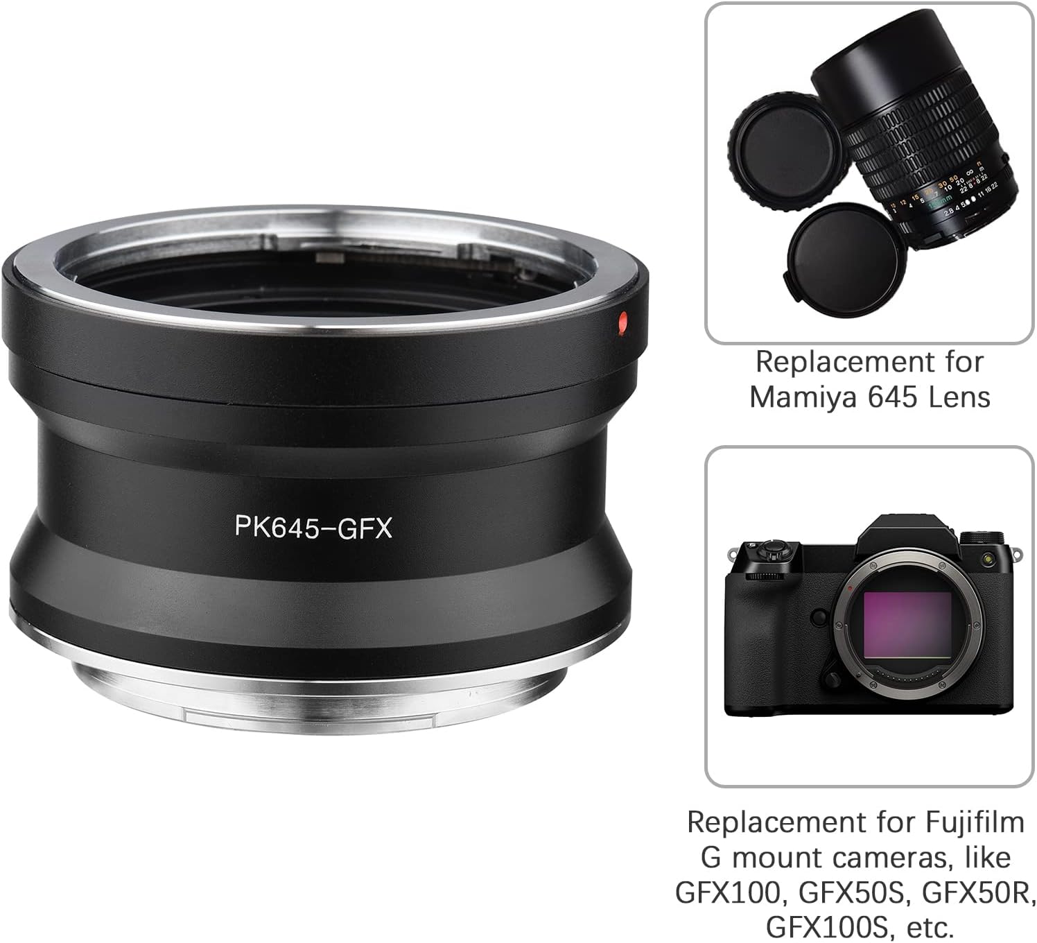 Andoer M645-GFX Camera Lens Adapter Replacement for Mamiya 645 Lens to Fujifilm G Mount GFX100 GFX50S GFX50R GFX100S Cameras
