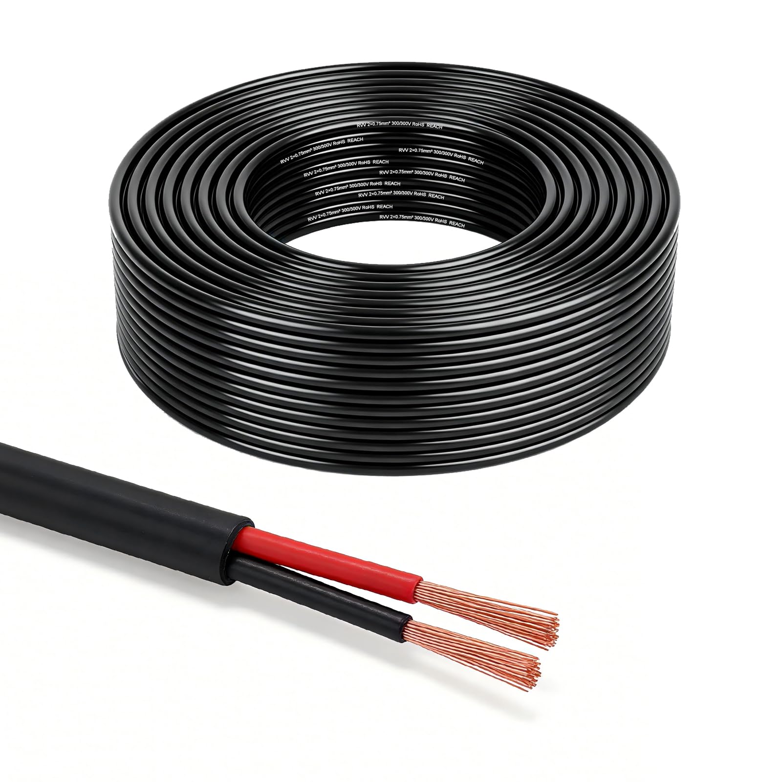 BEIJISTAR 10M KFZ 2x0,75mm² Rundkabel, 12V 24V 2 Adriges Rot/Schwarz Flexibles Fahrzeugleitung, 2 Poliges Kabel für Anhänger Wohnwagen LKW RV