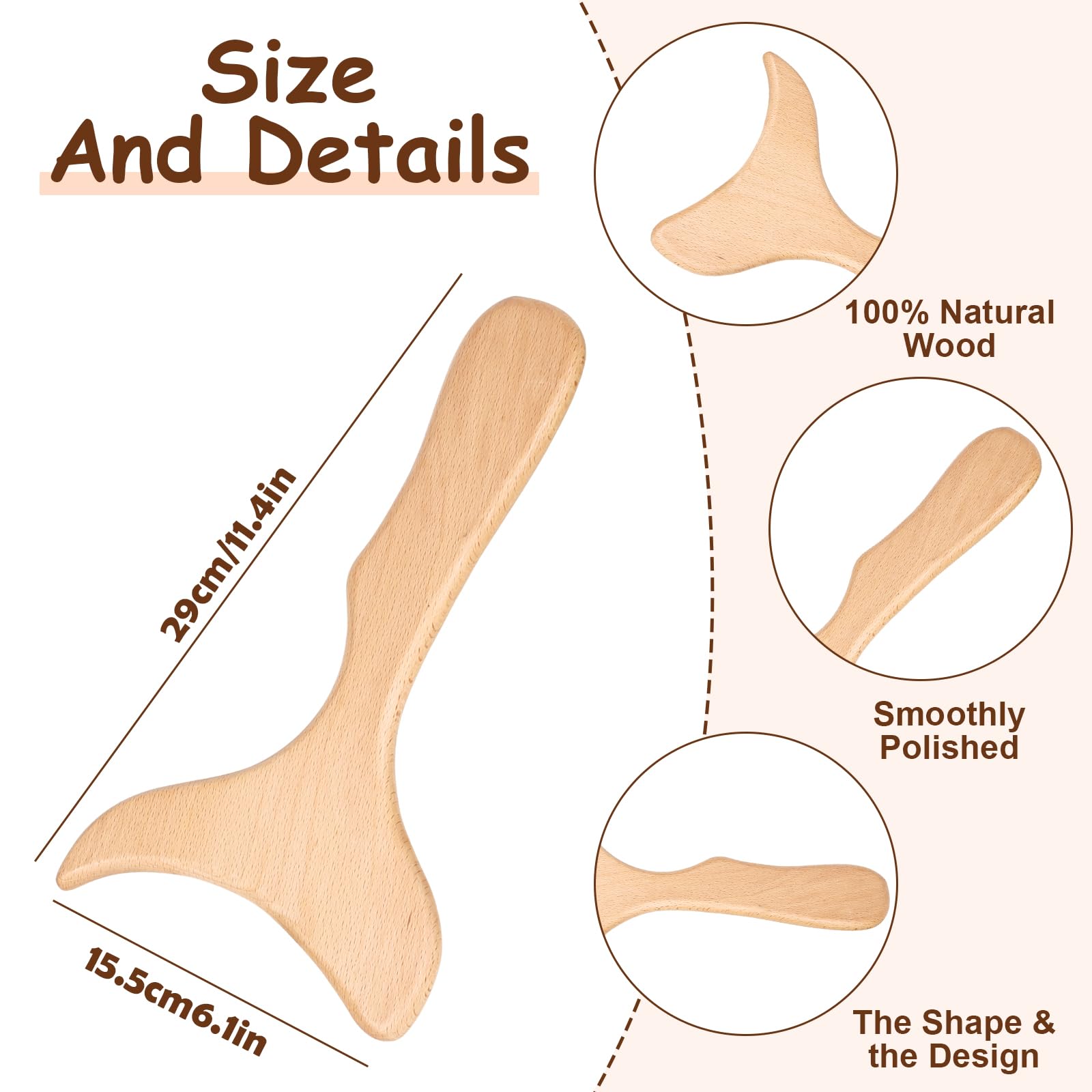 Outil de massage thérapeutique du bois, masseur de drainage lymphatique, gua sha corporel, outil de massage de la cellulite, outils de sculpture du corps pour soulager les douleurs musculaires