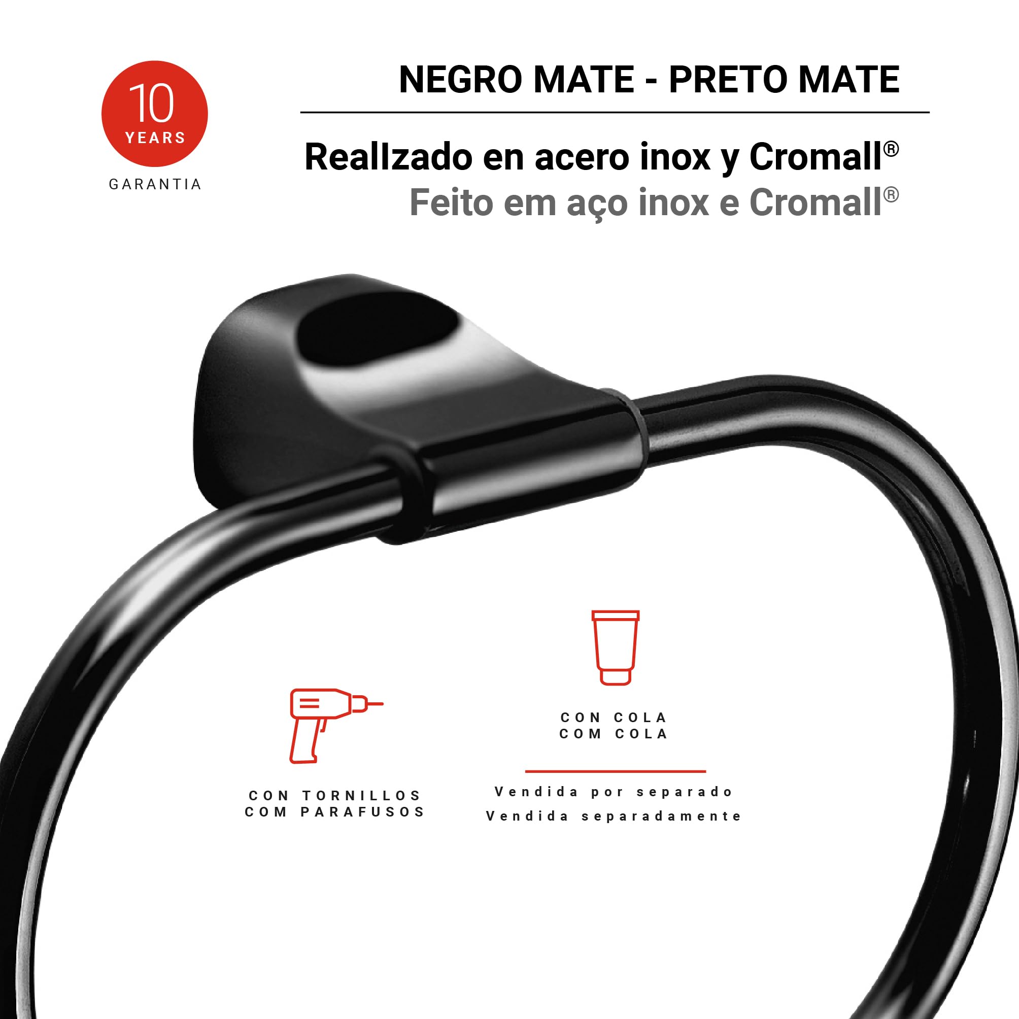 Gedy Towel Ring Stelvio Matte Black, Dull Black, 20,7x4,9x13,4cm - Image 2