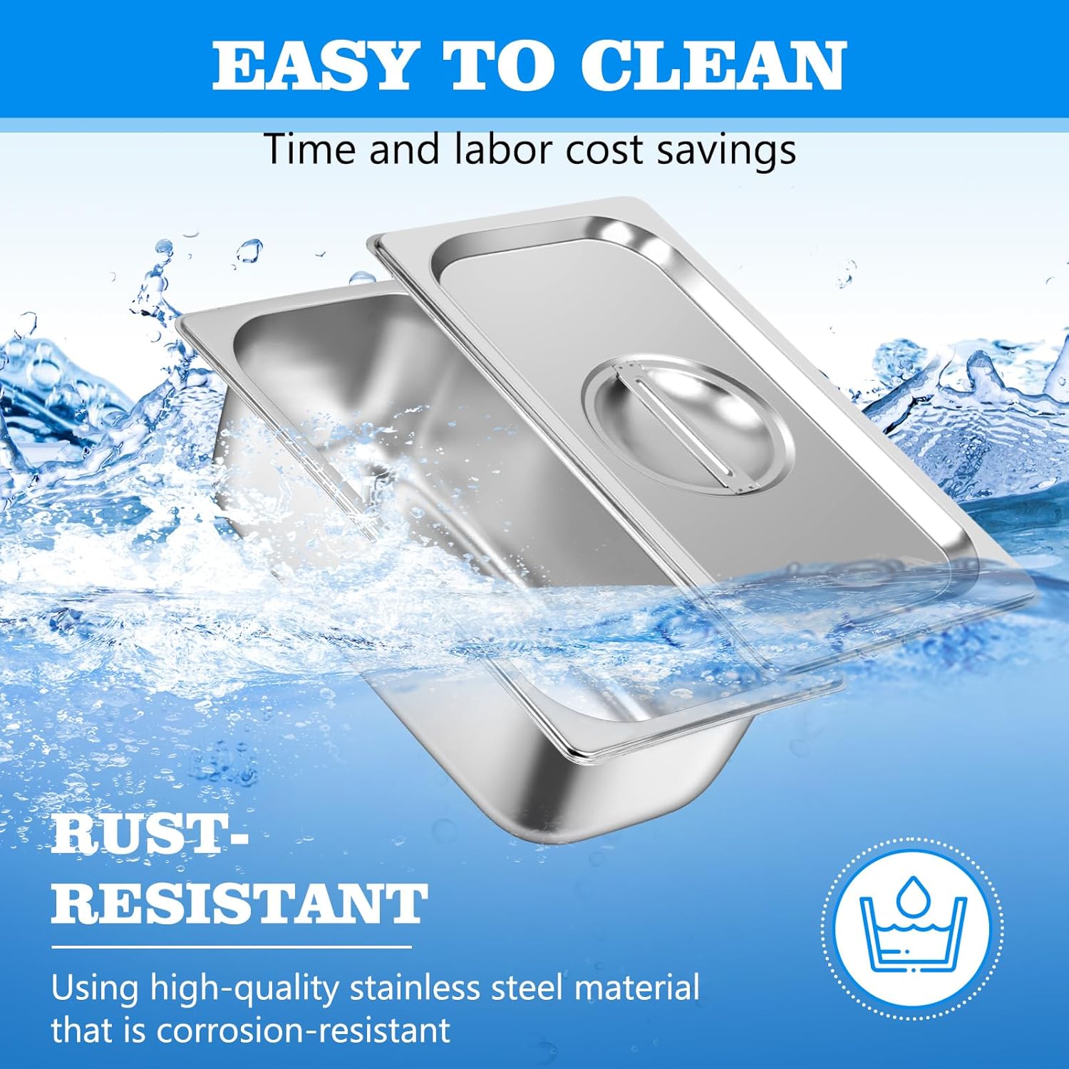 6 Pack Stainless Steam Hotel Pan with Lid, 1/3 Size 4 Inch Deep Steam Table Pans, Stackable Commercial Anti Jam Steam Tray Catering Food Storage Steel Pan for Hotel Restaurant Buffet Party Supplies - Image 6