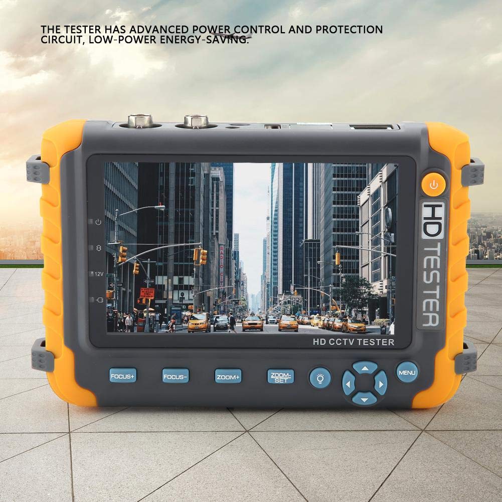 Probador de CCTV 4 en 1, CA 220V Alta resolución 5MP 5 Pulgadas TVI/AHD/CVI/CVBS CCTV Seguridad Analizador Cámara Analógica Lámpara LED Monitor de Video Coaxial HD con Entrada VGA/HDMI/Controlador PTZ