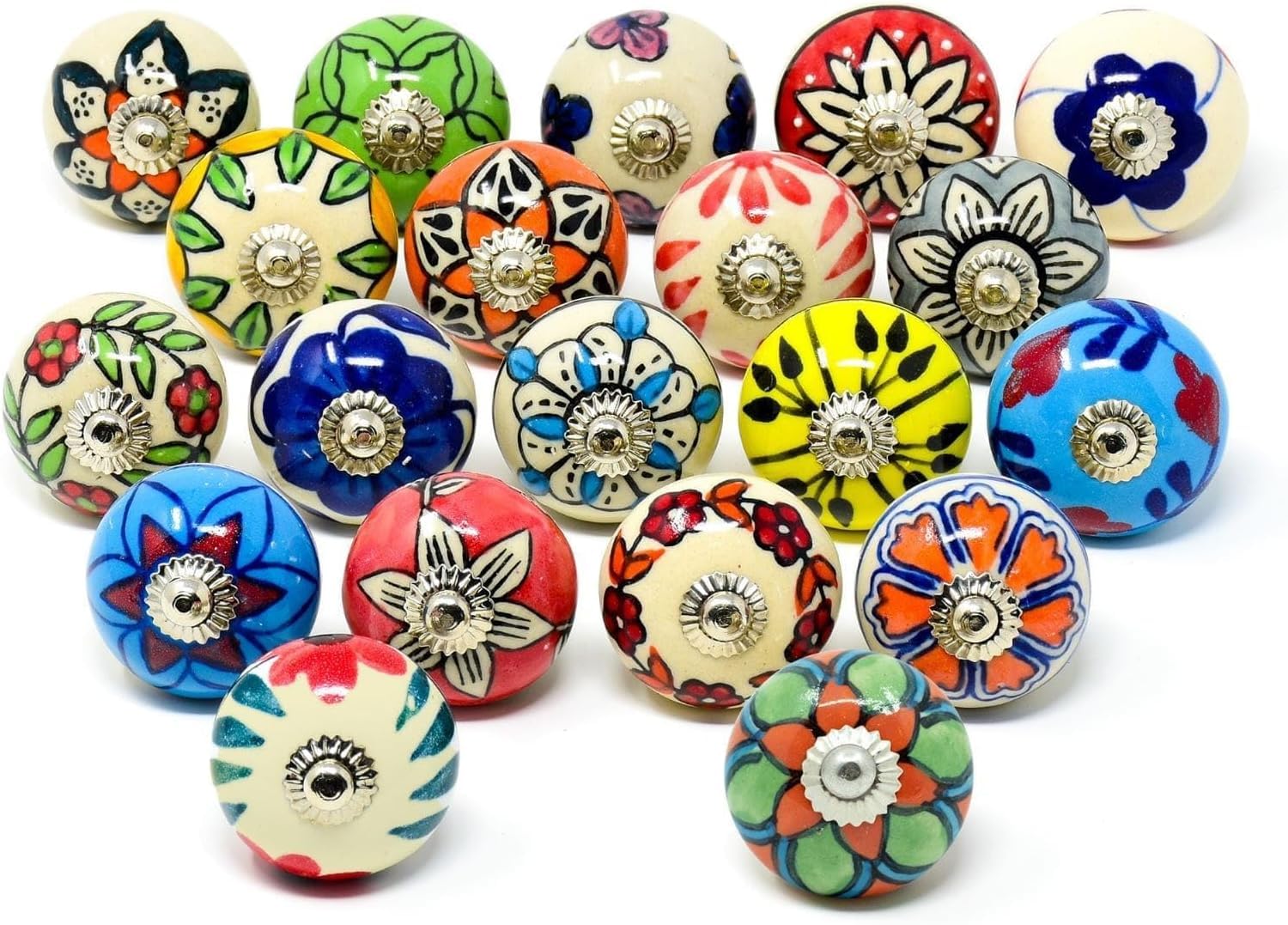 SHIFU HANDICRAFT Knobs for Cabinets and Drawers Assorted Ceramic Knobs Vintage Multi Pack of 20 Kitchen Knob Boho Decorative Door & Drawer Pulls Kitchen Door Cupboard, Furniture Wardrobe Bathroom