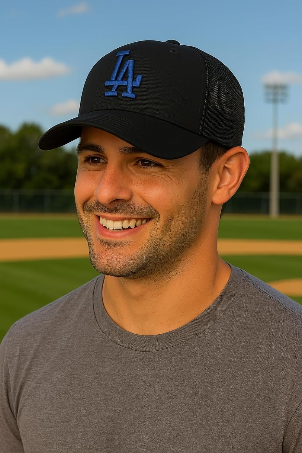 Officially Licensed Los Angeles Baseball Mesh Trucker Hat Classic Team Logo Adjustable Structured Black Cap