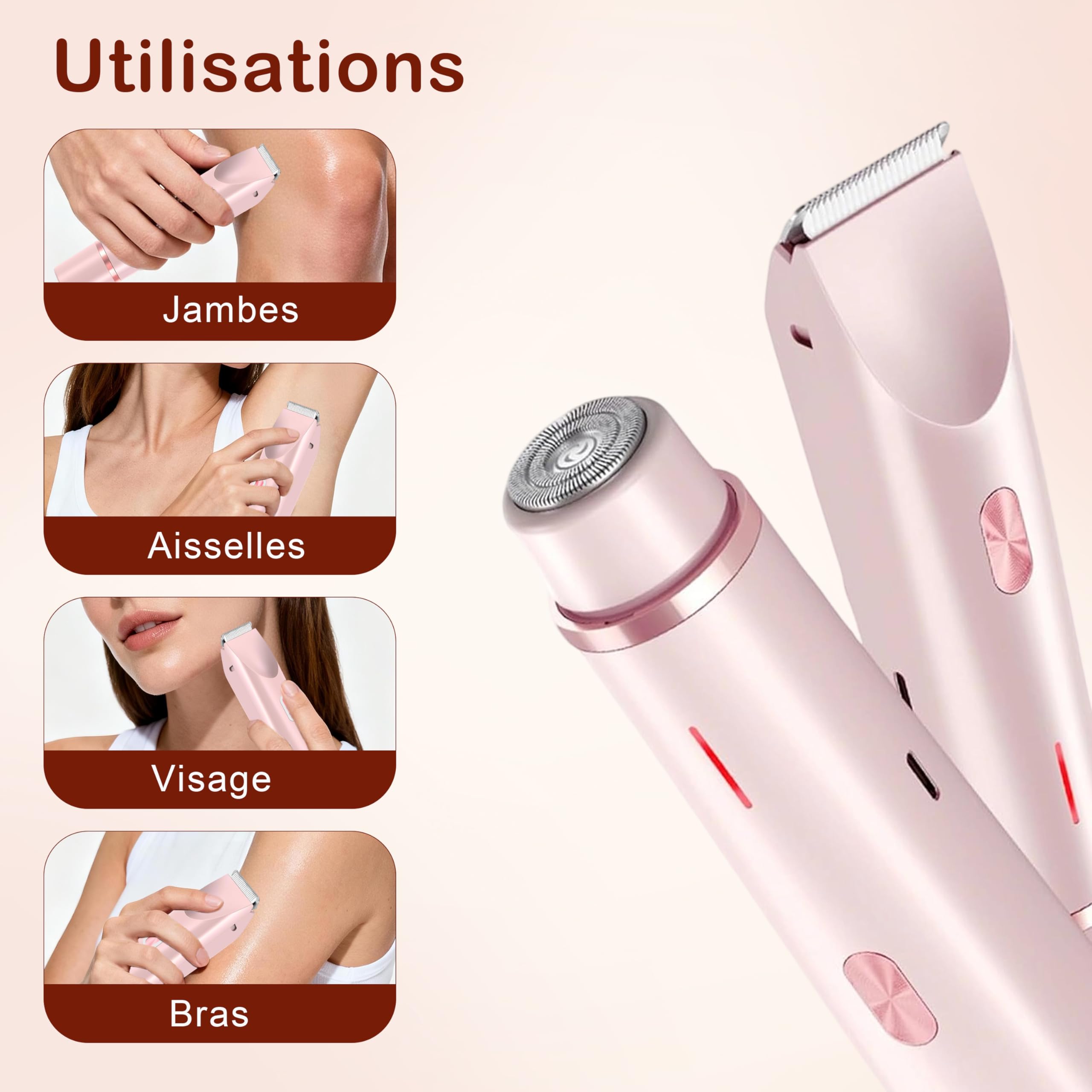 Rasoir Klyne Femme, Klyne Tondeuse À Double Tête Femme pour Tondeuse Intime & Sourcils, Recharge Usb, Étanche IPX7, Électrique Rasoir Femme pour Bikini, Aisselles, Jambes et Nez