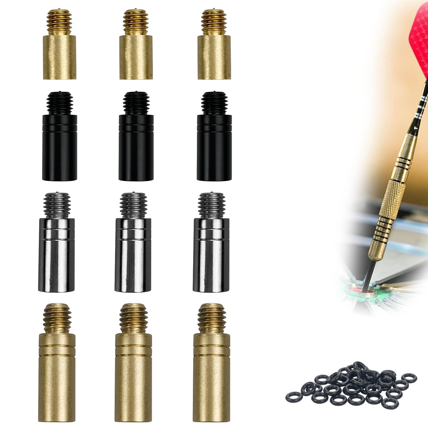 12 Pezzi 3 Colori Pesi per Freccette in Ottone, con Peso per Freccette con 50 Filo 2ba Accessori Freccette per Contrappeso Freccette(Oro 3g, 2,5g, Argento, 2g Nero, 1,5g Oro)