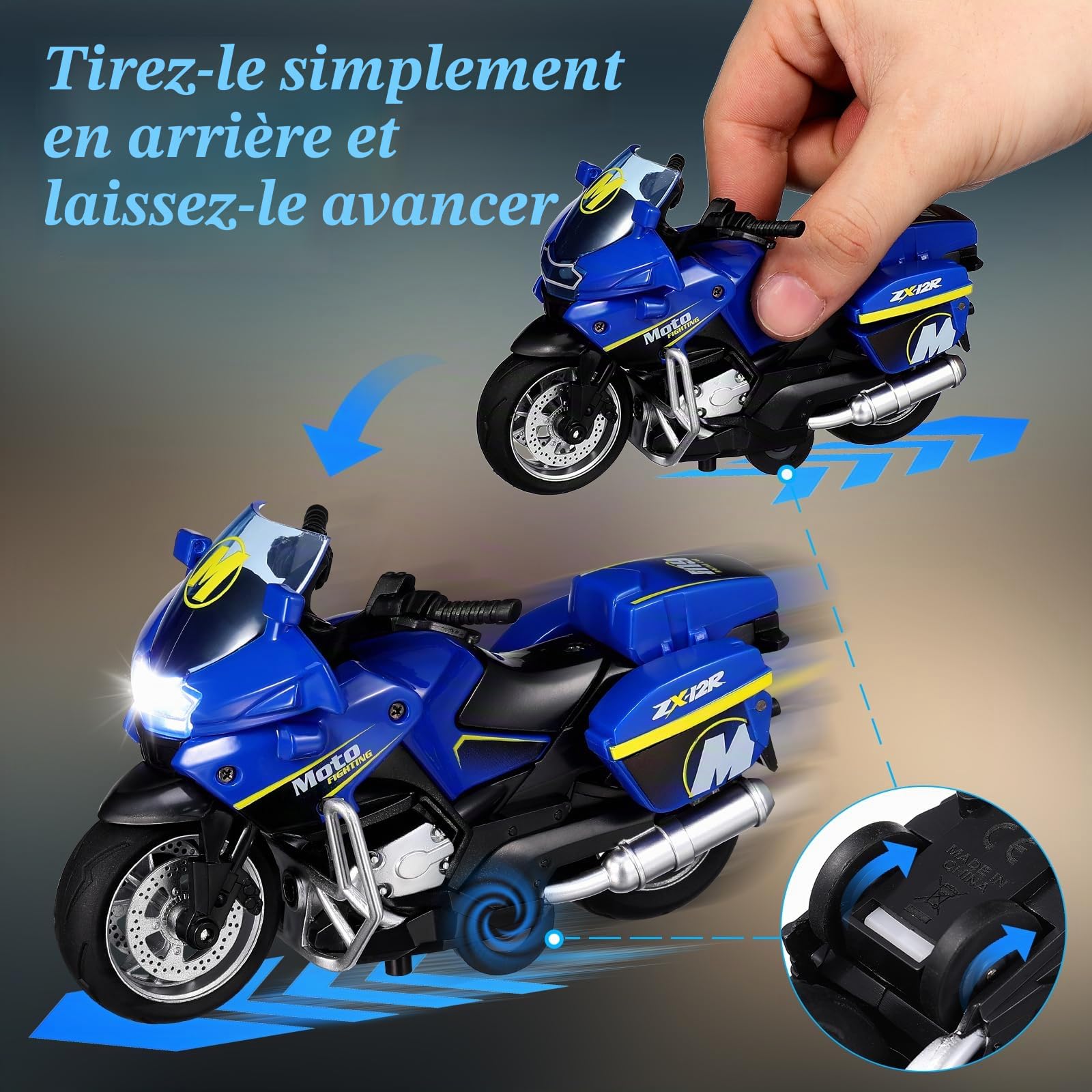 TOYANDONA Jouets de moto électrique pour enfants avec sons et lumières, jouet à friction pour enfants à partir de 3 ans, fournitures de fête d'anniversaire et de Noël