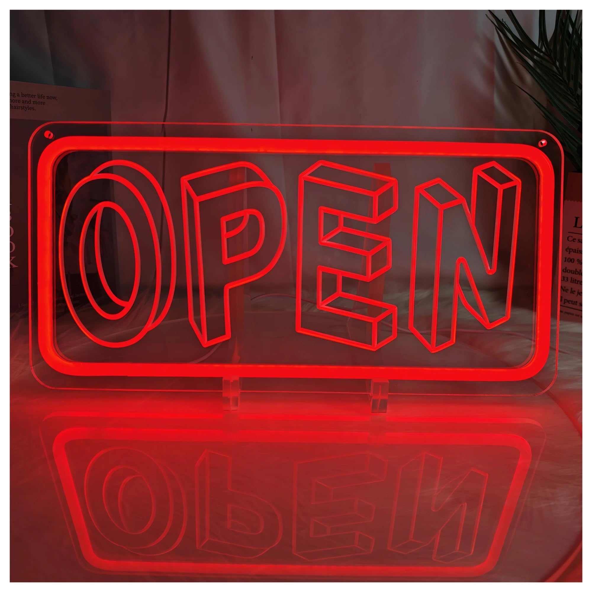 RONGCH Hanging Art Signs Open Neon Sign Wall Art Decoration for Gameroom Bedroom Livingroom Bar Party Birthday 40x20cm