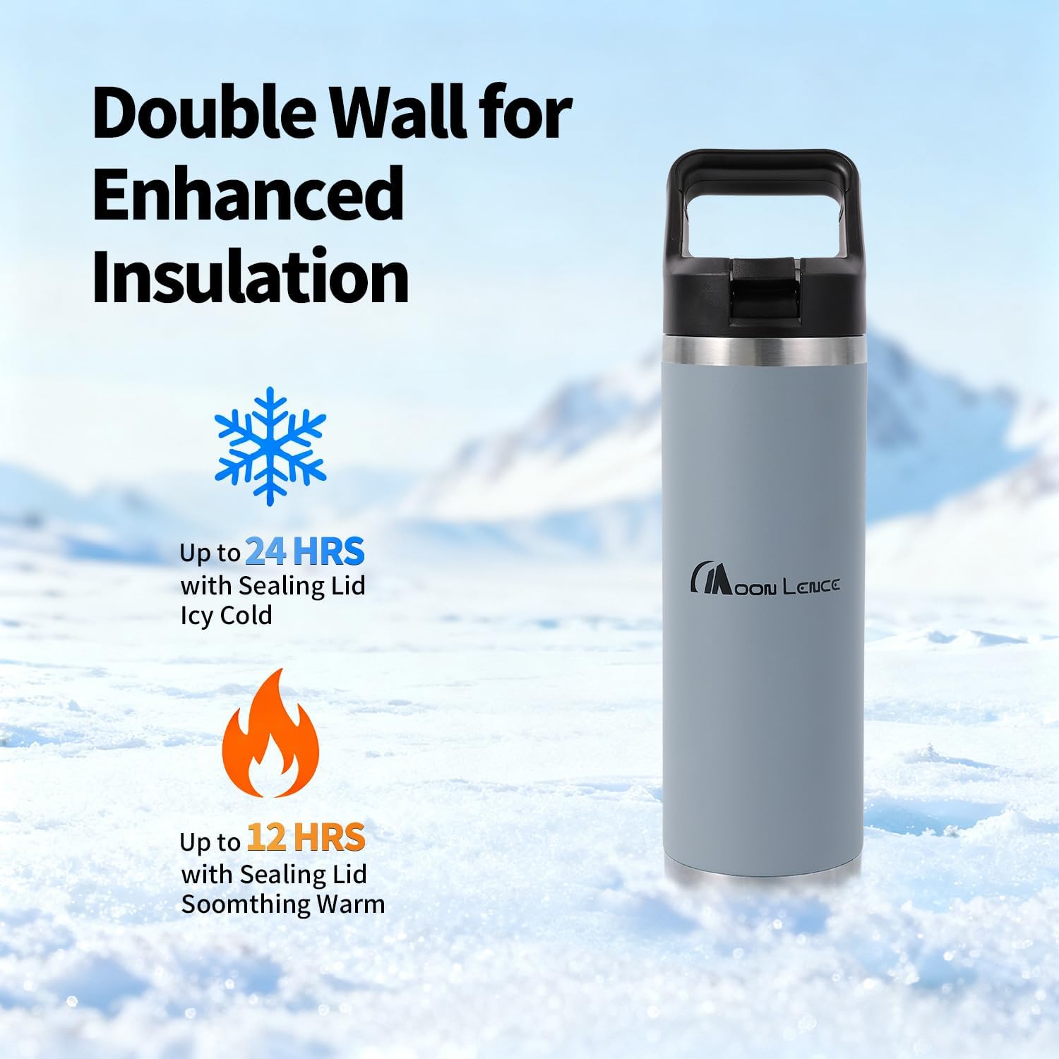 MOON LENCE Insulated Water Bottle,18 oz Sports Water Bottle with Straw, Stainless Steel Water Bottles with Changeable Lids for Camping, Hiking, Gym Blue - Image 5