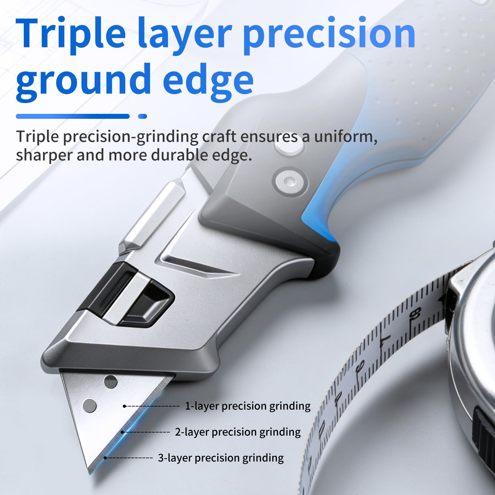 Lame per Cutter Trapezoidali 52mm - Set da 20 Lame Trapezoidali di Ricambio per Cutter con 2 Protezione per Dito, Adatto per Tagliare Tappeti, Plastica, Cuoio e Cartone, Perfetto per Uso Domestico