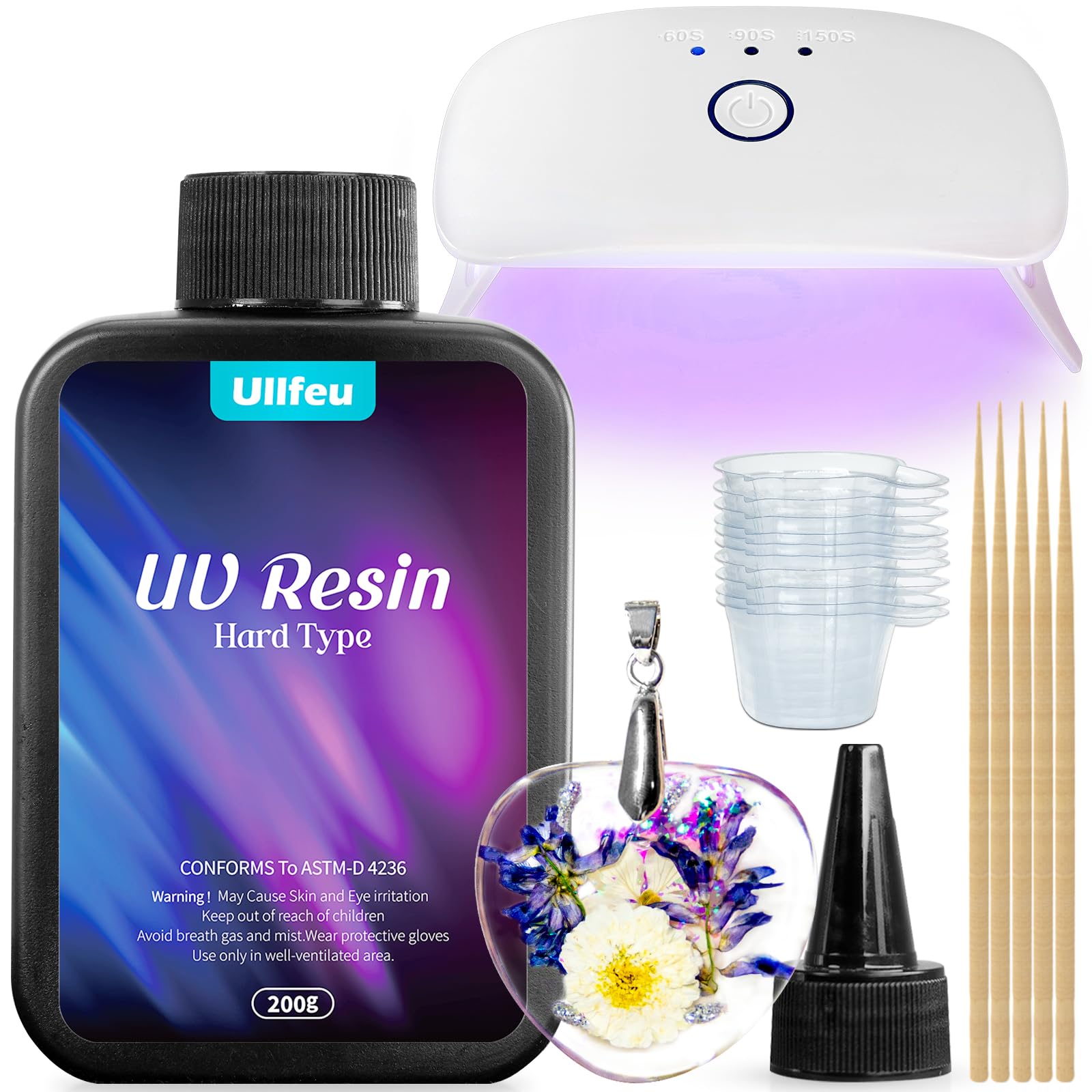 200g UV Resin Crystal Clear, High Gloss Resin with UV Light for Jewelry Making, DIY, Craft, Coating, Odorless UV Glue Resin Hard-Type, Fast Cured Epoxy Resin Kit for Professionals and Beginners