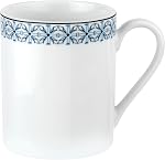 Portmeirion Accueil Majorque 16 Ensemble de vaisselle en porcelaine avec bordure géométrique bleue, 4 Placer les paramètres - Idéal pour les repas en semaine, les brunchs occasionnels, les dîners-restaurants, les célébrations de la petite famille