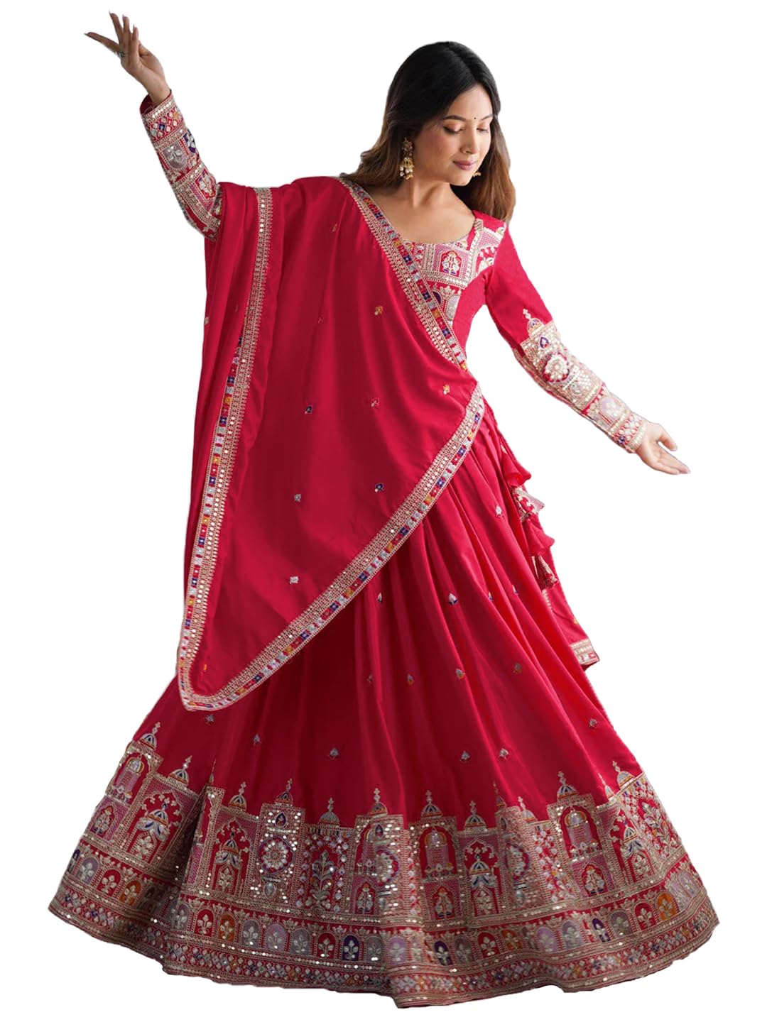 Silk Embroidery Designer Lehenga Choli Set For Women Party| latest Bridal Stylish Design Wedding Lehenga Choli For Women (Free Size)