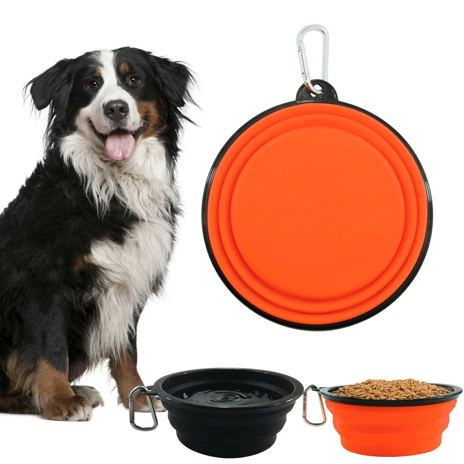 HREDZEO Collapsible Dog Bowl,2 Pack Travel Dog Bowl Silicone Dog Water Bowl with Hook Foldable Bowls Food Dishes for Puppy Pet Cat Outdoor Travel Hiking Camping Large 350ML