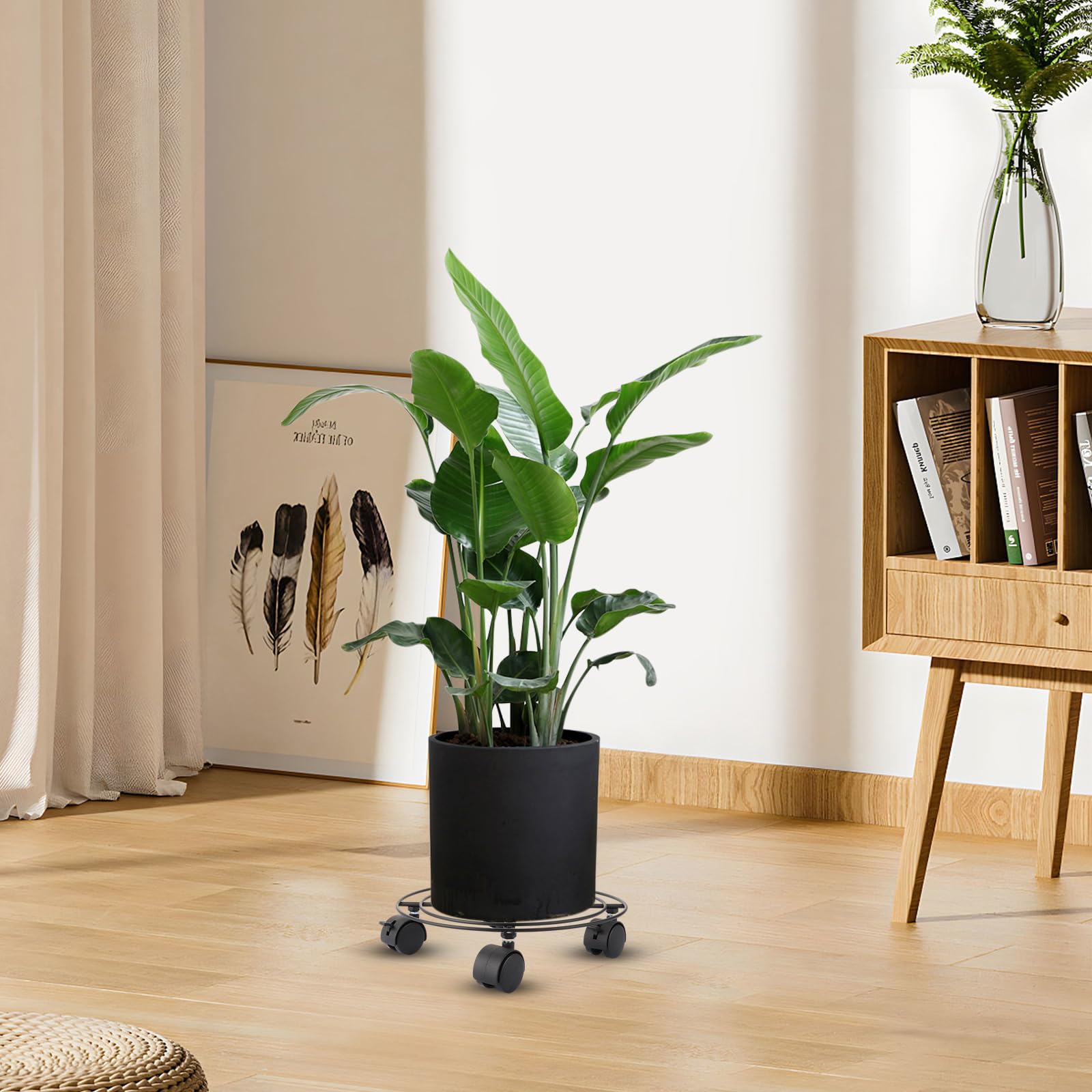 Lot de 4 rouleaux ronds pour plantes - 27 x 5 cm - Résistants aux intempéries - Soucoupe avec roulettes - 360 ° - Planche à roulettes pour pot de fleurs - Charge maximale : 40 kg