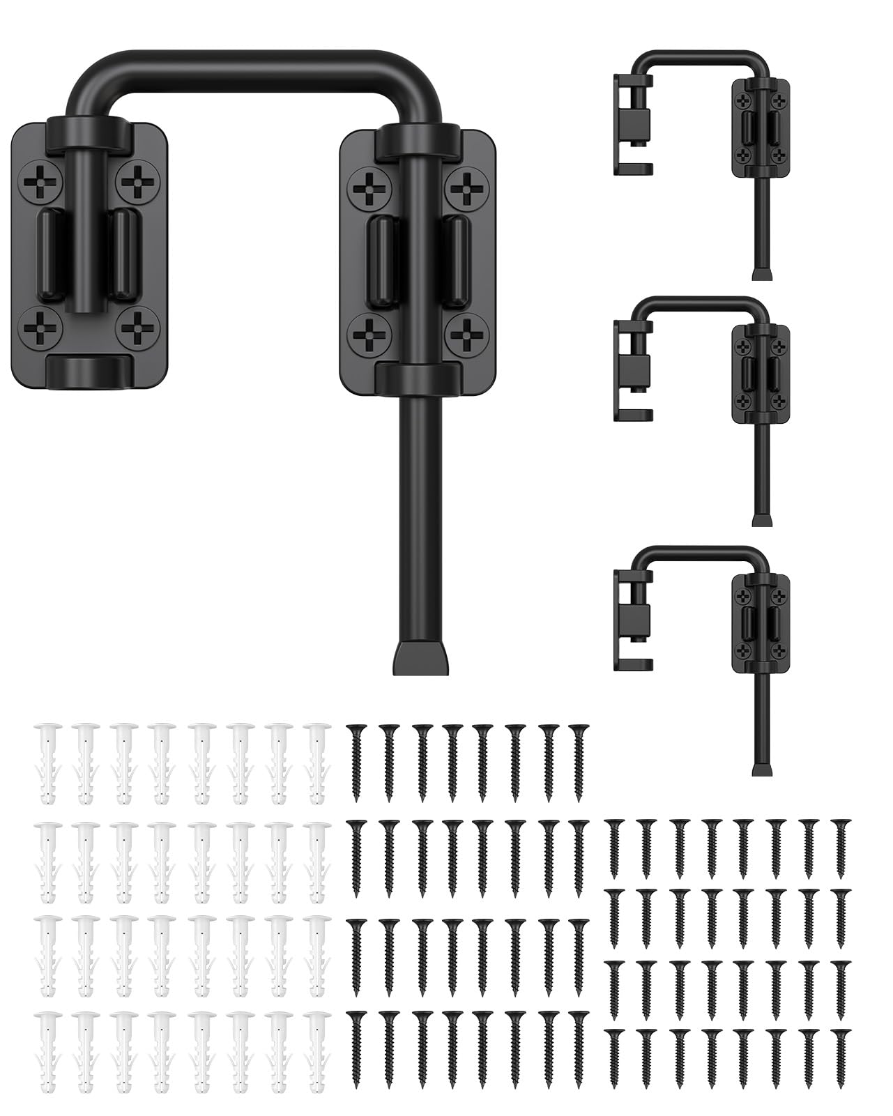 MeBantoo 2.36 Inch U Patio Sliding Door Loop Lock Latch - Stainless Steel Home Security Loop Bolt Lock for Barn, Garden, Fence Gate, Window - Multi-Angle Installation Option (Black-4 Pcs)