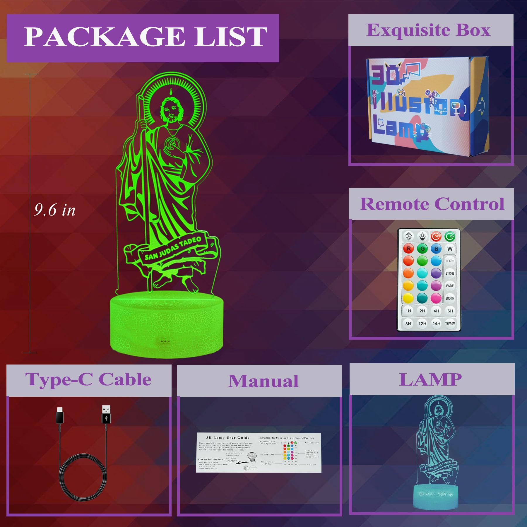 Amazon.com: POSSHE San Judas Tadeo Night Light, Jesus Gifts, 3D
