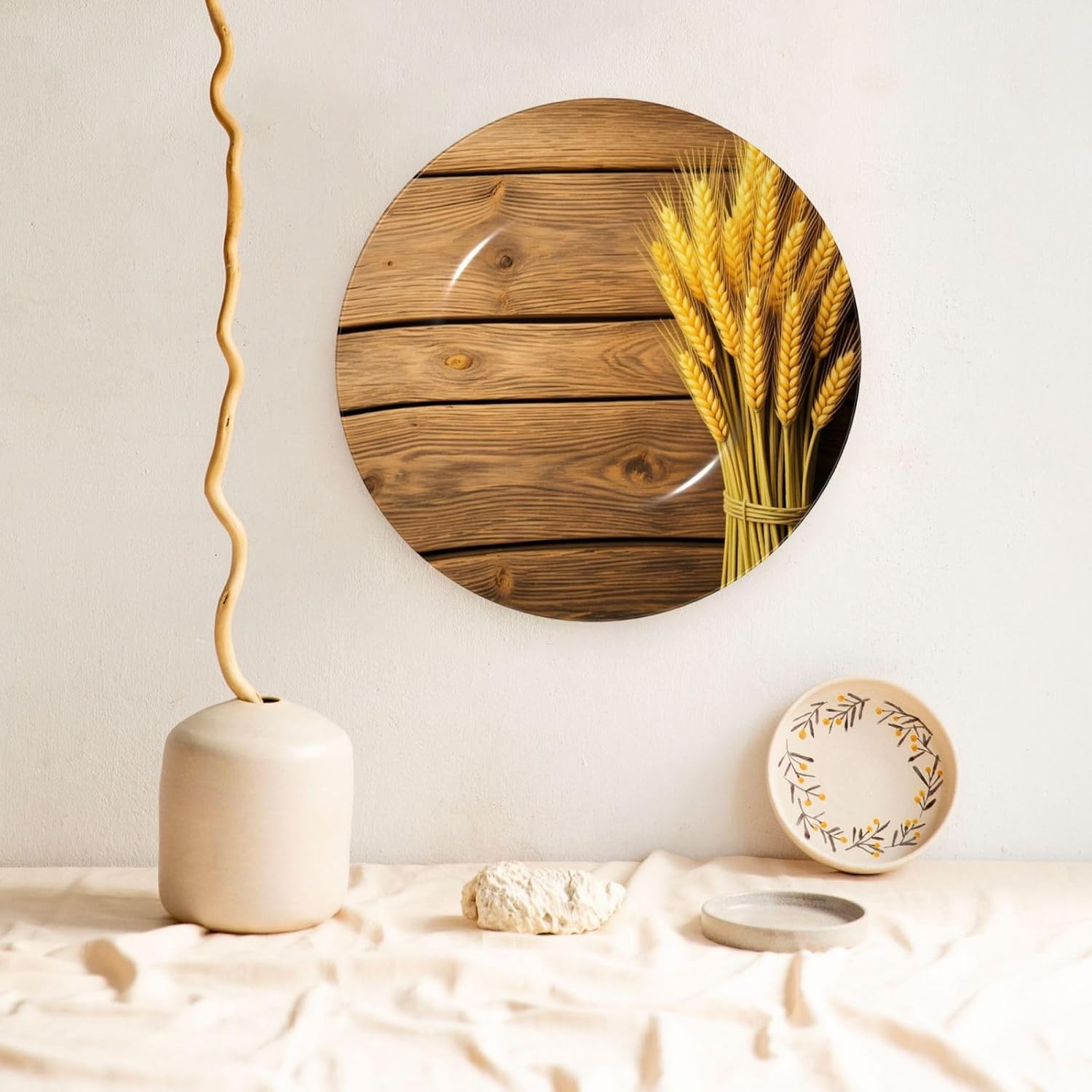 Sunflowers On Wood Style Ceramic Plate Display Decorative Plate With Stand Wall Hanging Plate For Home Decor 10 Inch