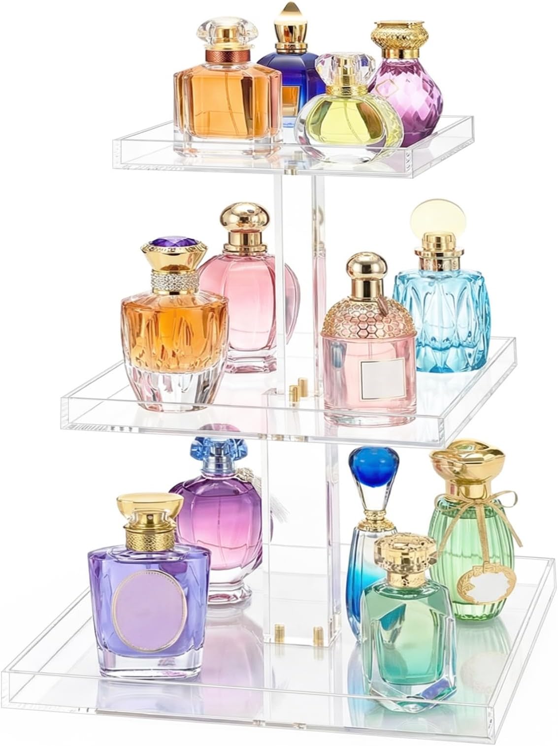 YAGELI 3-Tier Perfume Organizer Stand for Vanity - Large Clear Acrylic Display & Storage for Bathroom Countertop, Dresser | Makeup, Jewelry Holder with Non-Slip Base