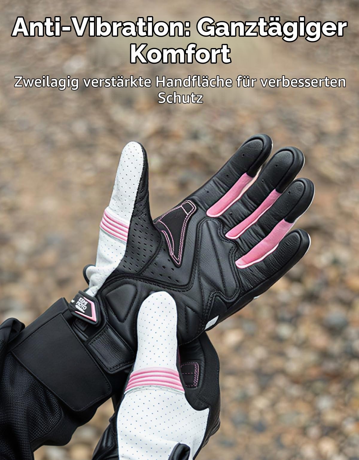 KEMIMOTO Motorrad Handschuhe Damen, Vollfinger Ziegenleder mit rutschfesten Pads, Touchscreen Motorradhandschuhe Leder, Winter Schutzhandschuhe, Motocross, Roller, Moped, Quad, Paitball, ATV