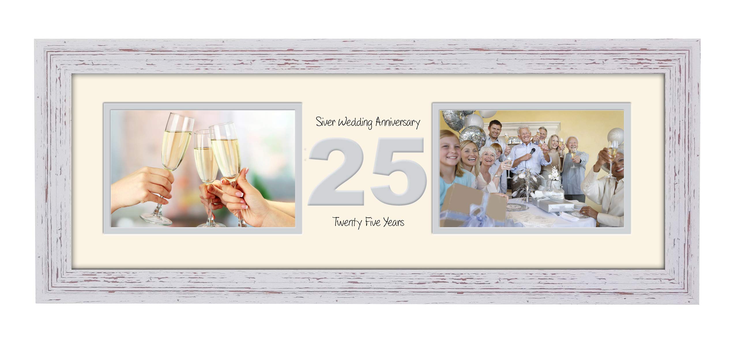 Photos In A Word Shabby Chic Finish Frame Cream Mount Grey Inside 25Th Anniversary Photo Frame Silver Wedding Twenty Fifth Gift Takes Two 6”X4” Landscape Photos 1232A (Shabby Chic Finish Frame Cream Mount Grey Inside)