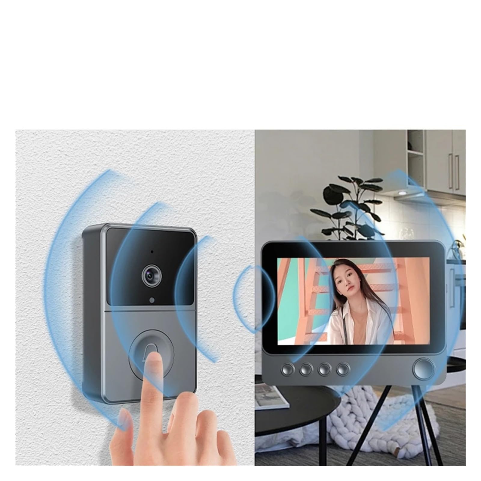 Timbre con vídeo Inteligente 2 timbres de videoportero inalámbricos,4 GHz,3 Pulgadas, intercomunicación bidireccional con cámara y Monitor oficinas y hogares