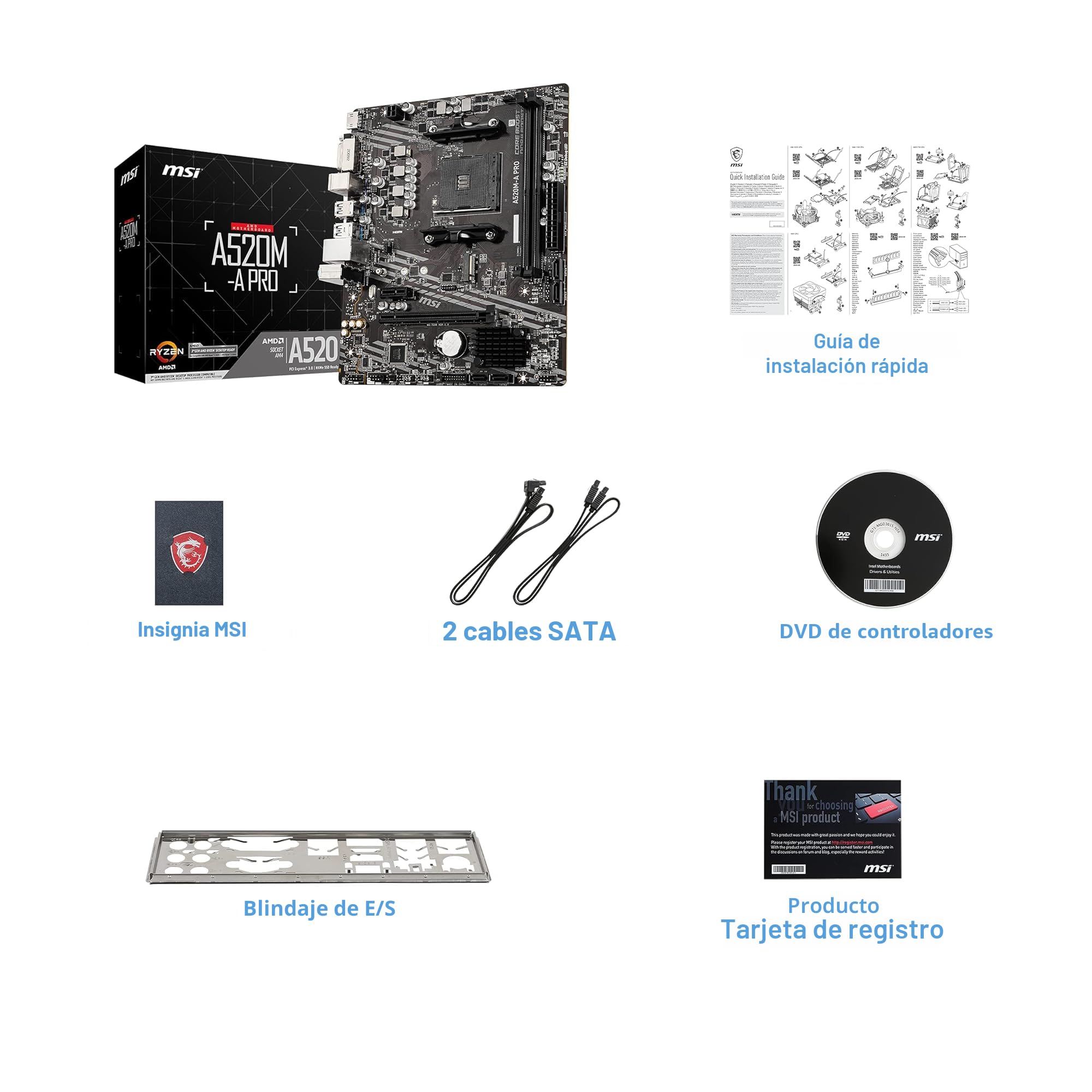Amazon.com: MSI A520M-A PRO V1 Placa base para gaming (AMD Ryzen