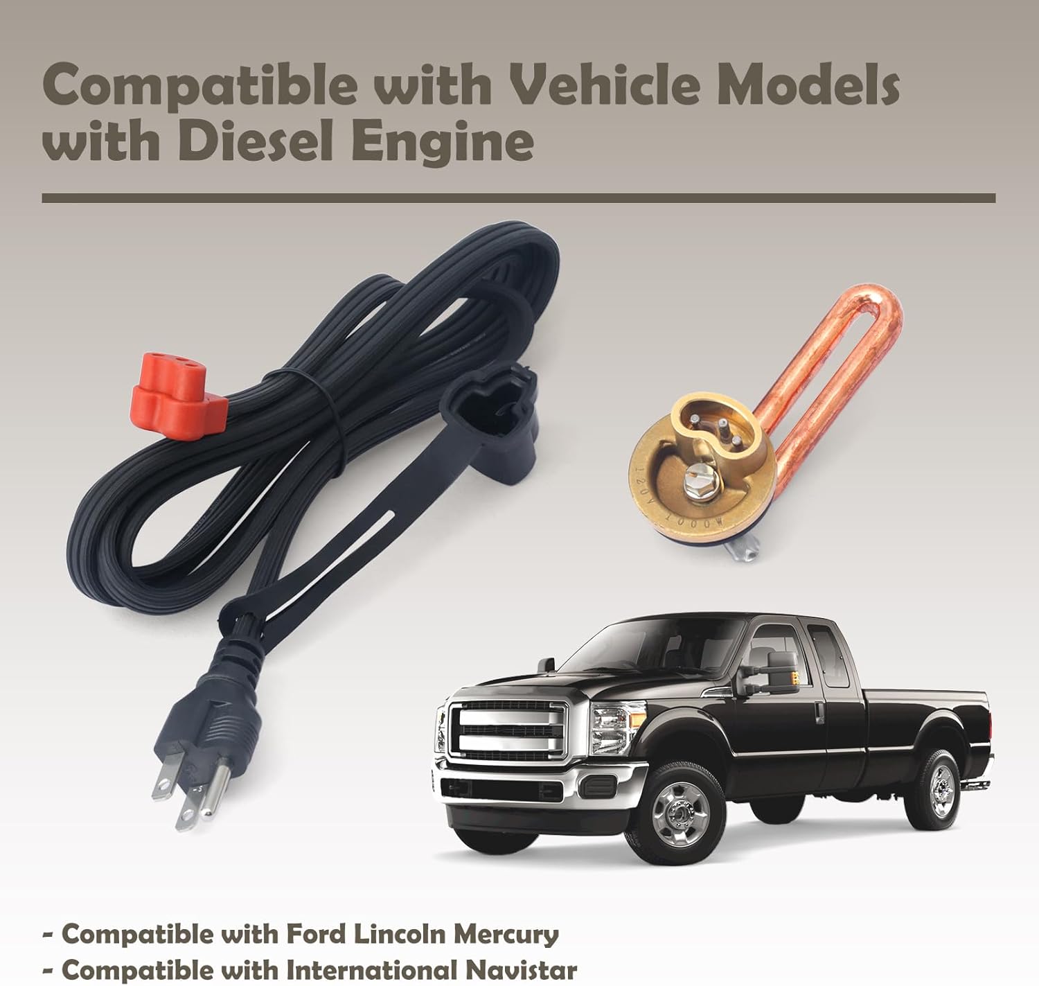 3100043 Freeze Plug Engine Block Heater Compatible with Ford Lincoln Mercury 1.5" 120V 1000W Replacement for International Navistar Heaters Element with Electric Cord