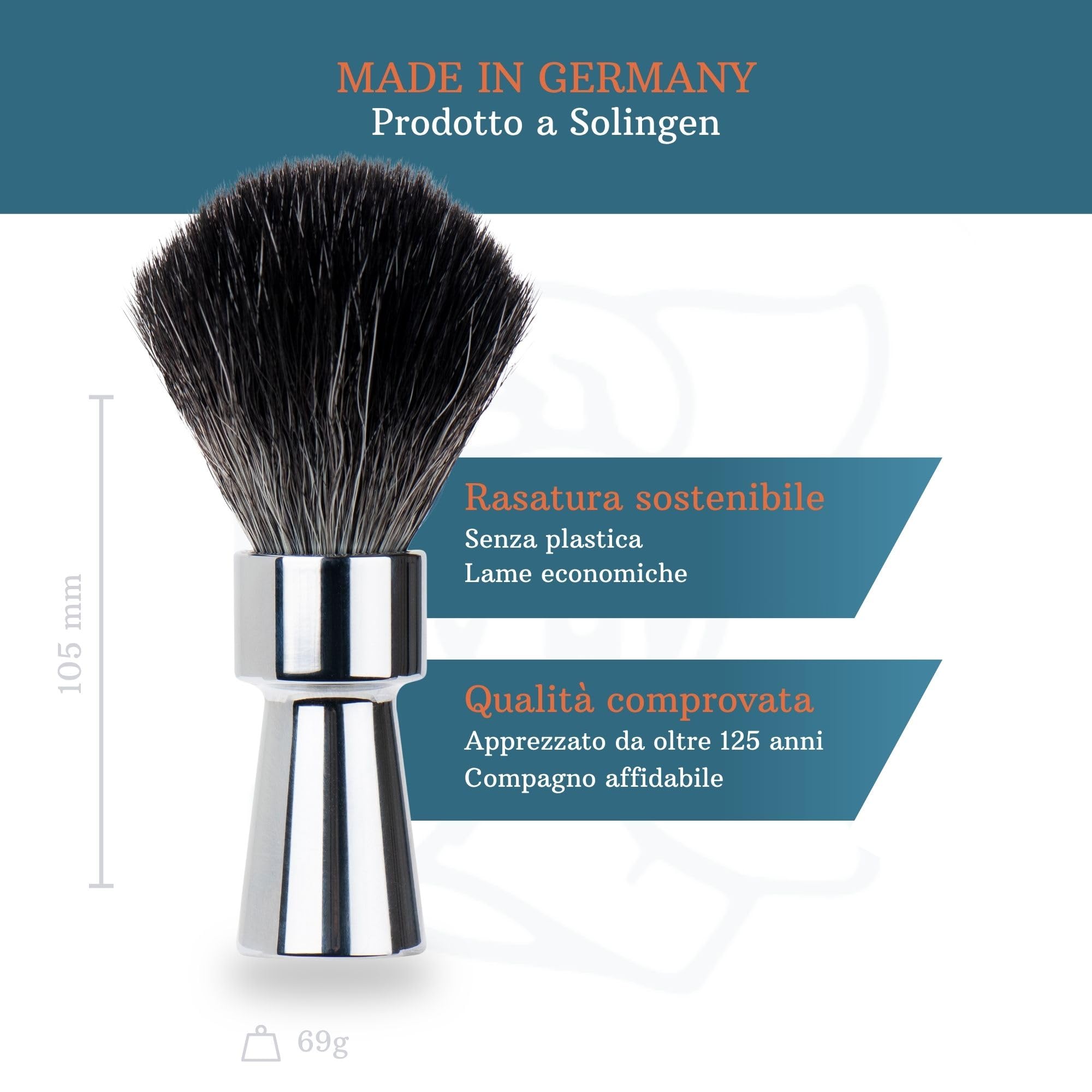 MERKUR Pennello da barba 1100 | Black Fibre sintetiche | Cromo lucido | Vegano | Impugnatura in alluminio | Made in Germany