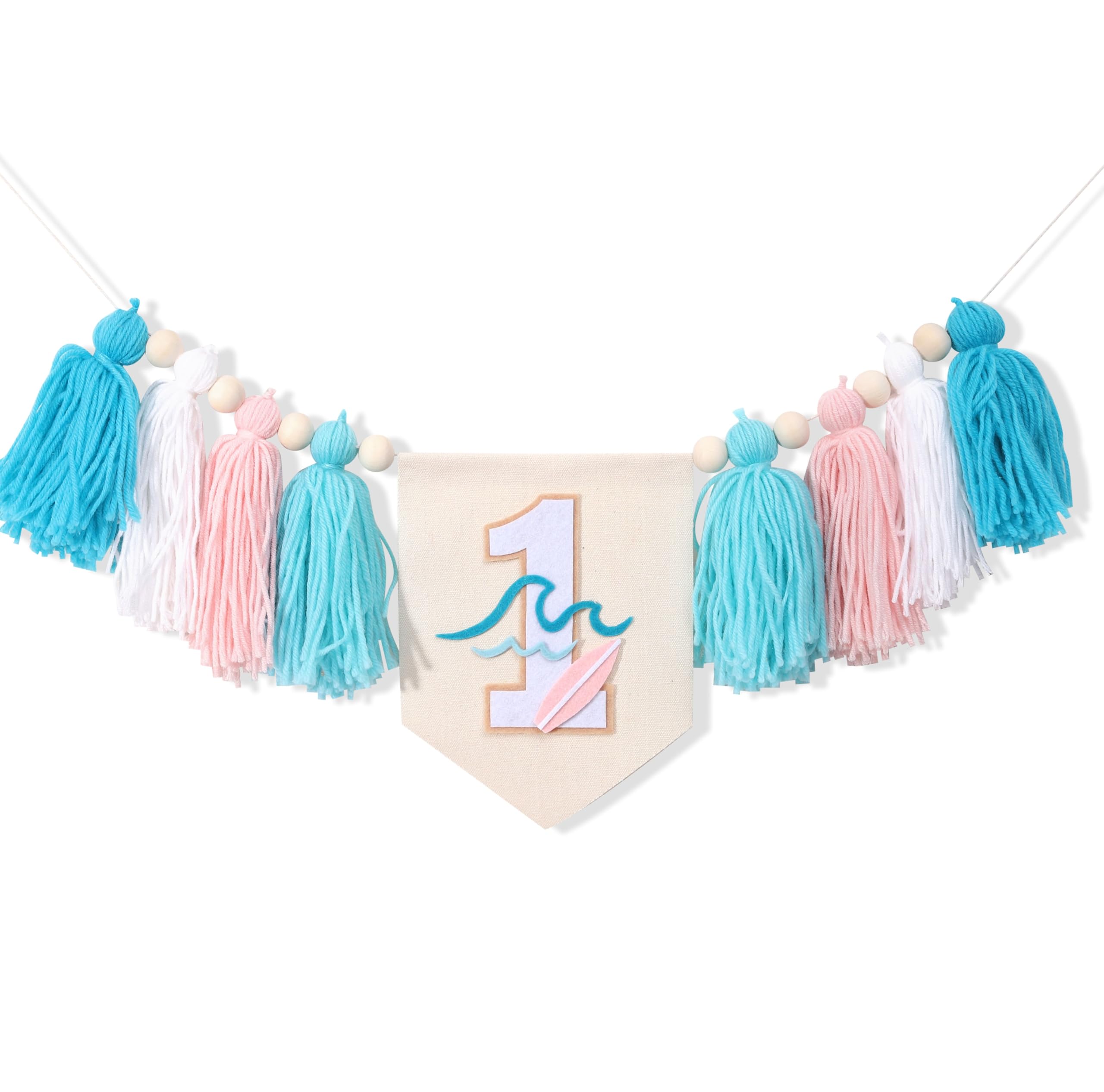 Bannière chaise haute 1er anniversaire fille pour fête à thème surf